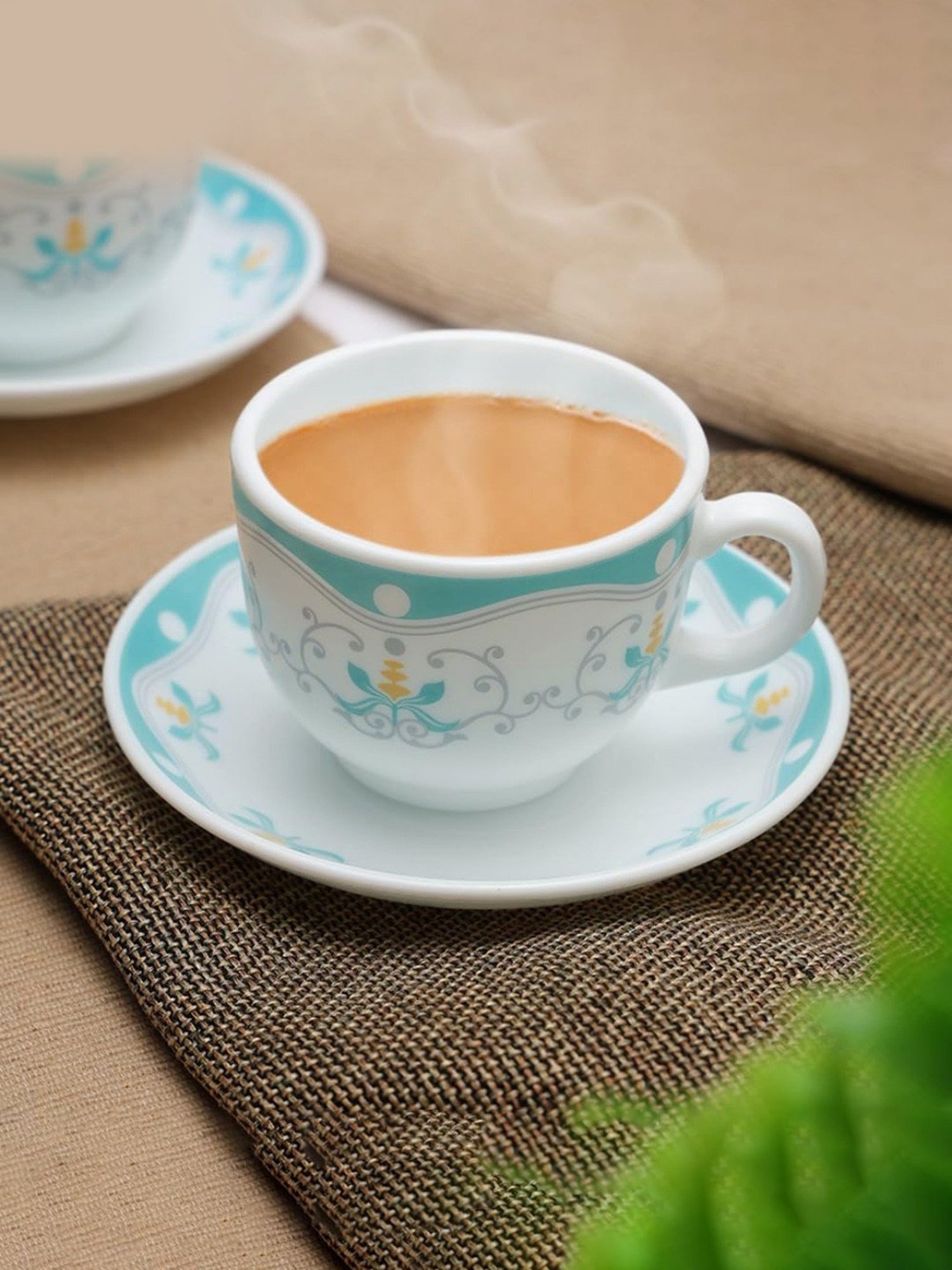 Larah by Borosil Multicolor Ceramic Opalware Cup and Saucer Set of 12 220ml