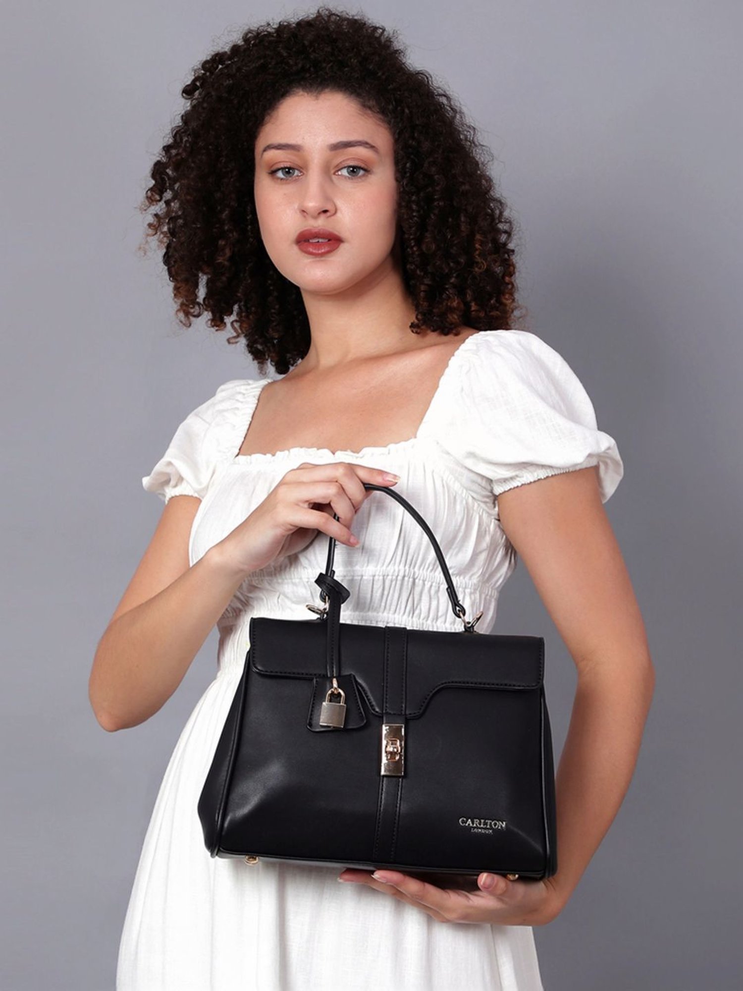 Carlton London Black Solid Medium Handbag