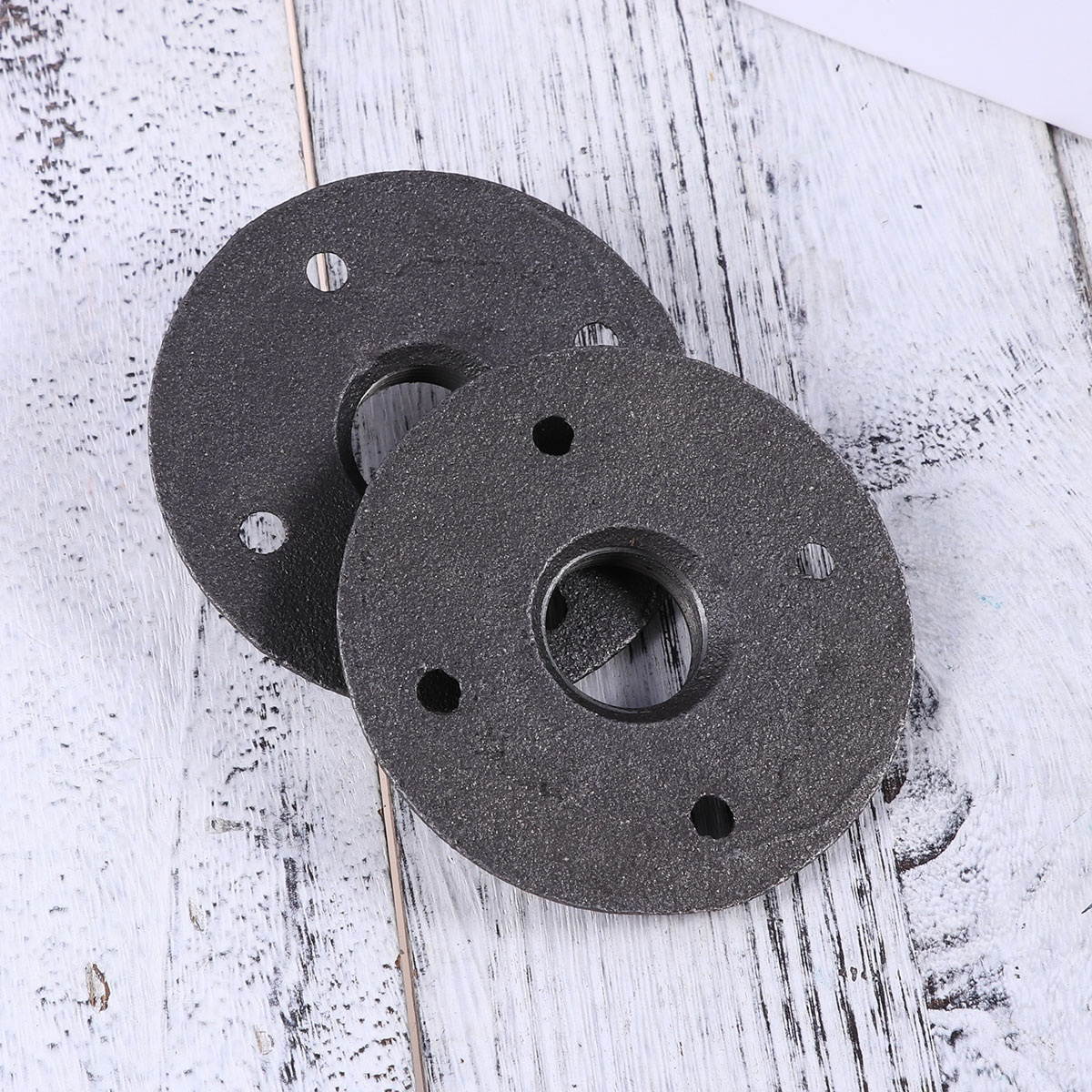 2 Pcs Vintage Malleable Threaded Floor Flange Iron Pipe Fittings Wall Mounted Flange