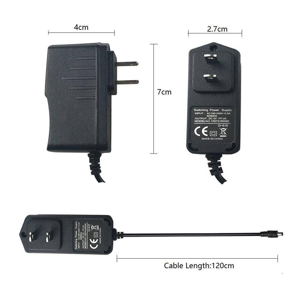 BOLWEO AC 100-240V to DC 5V 2A Power Supply Adapter, 10W Adapter for LED Strip Lights,Audio/Video, Wireless Router,DC Connector Jack 5.5mmx2.1mm