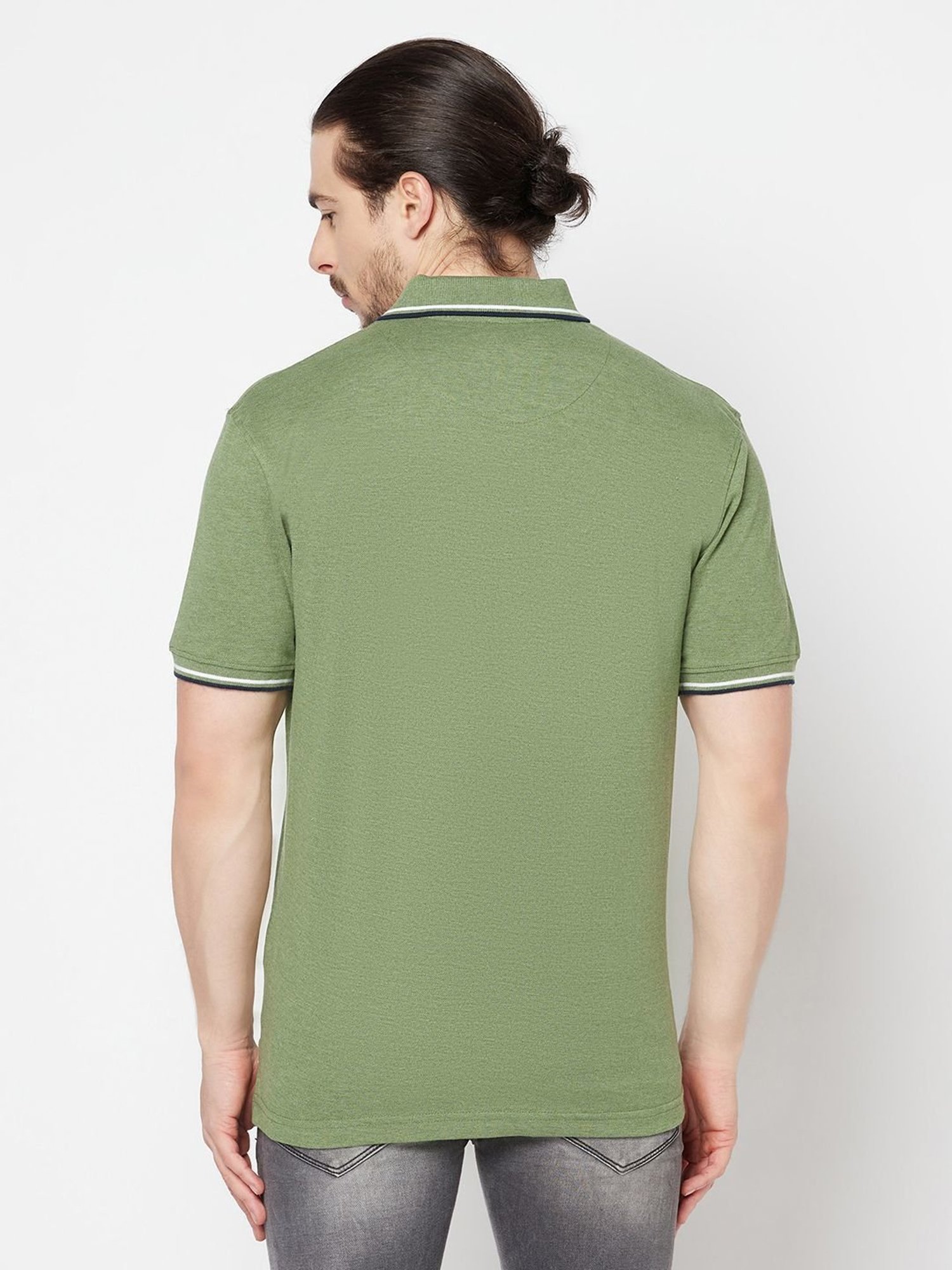 Cantabil Green Cotton Regular Fit Polo T-Shirt