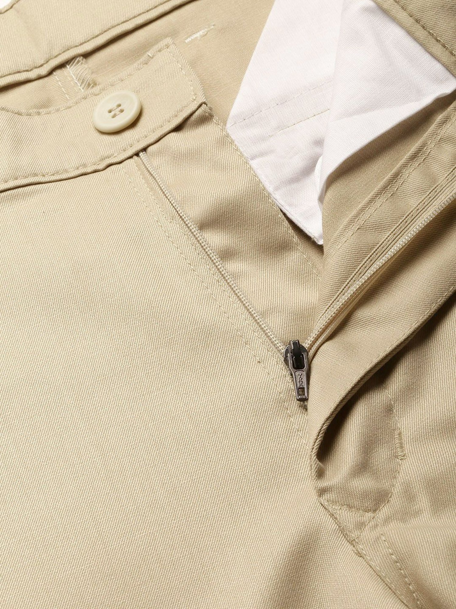 Sojanya Beige Cotton Regular Slim Fit Flat Front Trousers