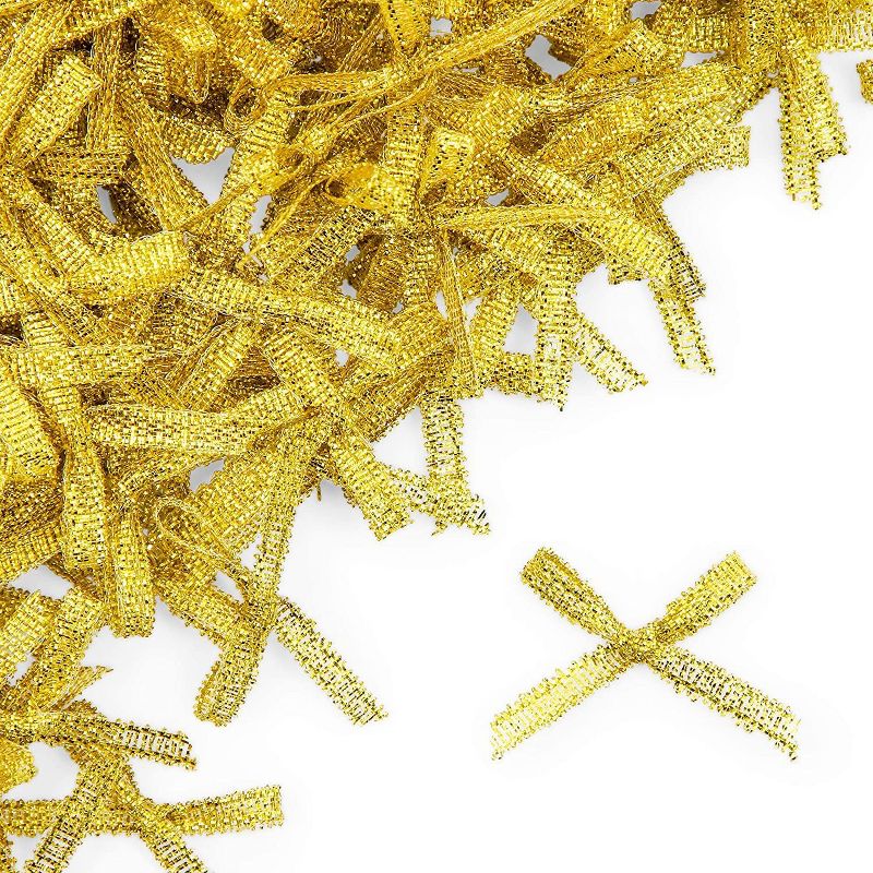 500pcs 1.2" Gold Mini Bibbon Bows Appliques for DIY Crafts, Gift Wrapping Accessories and Scrapbooking