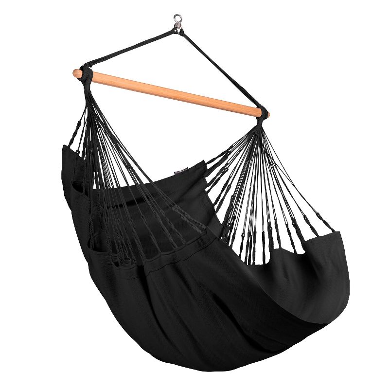 La Siesta HAL18-X9 Habana Organic Cotton Comfort Size Indoor Outdoor Hammock Chair with 43 Inch Bamboo Spreader Bar, Onyx