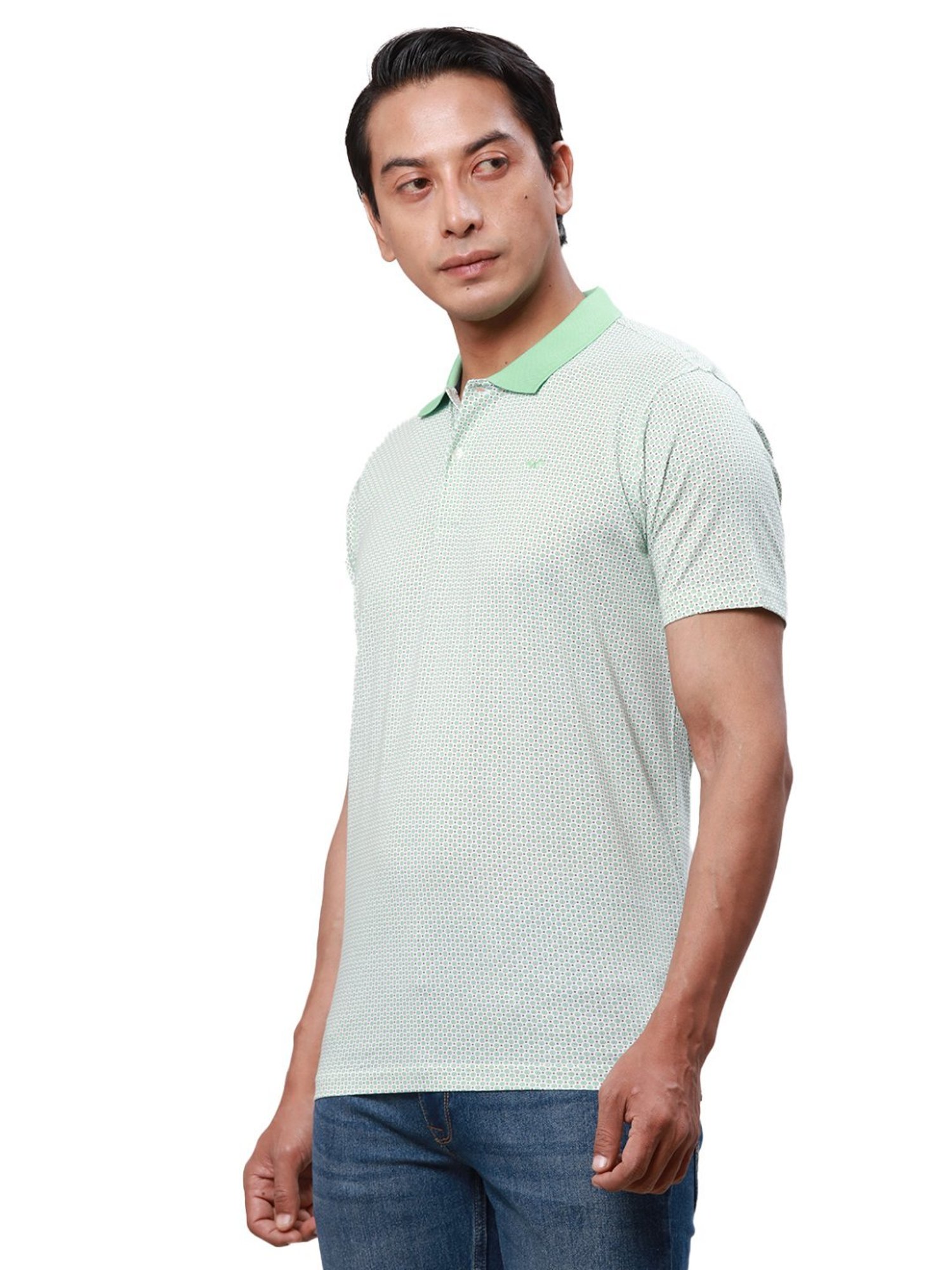 Park Avenue Green Cotton Slim Fit Printed Polo T-Shirt