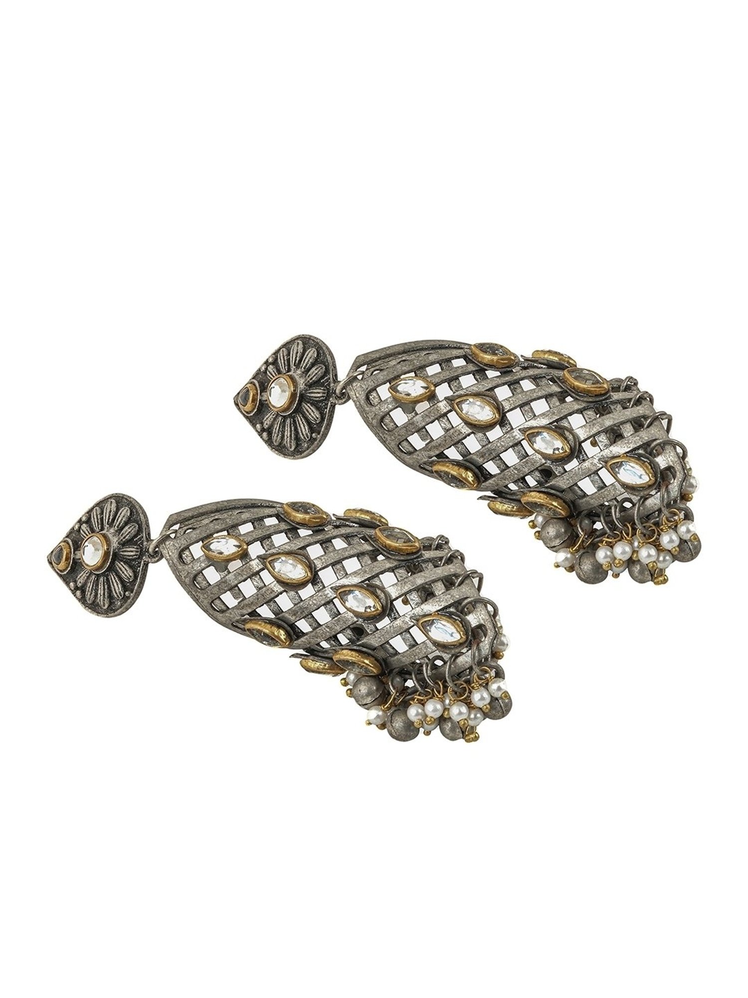 Teejh Ethnic Aaravi Peacock Silver-Gold Dangler Earring