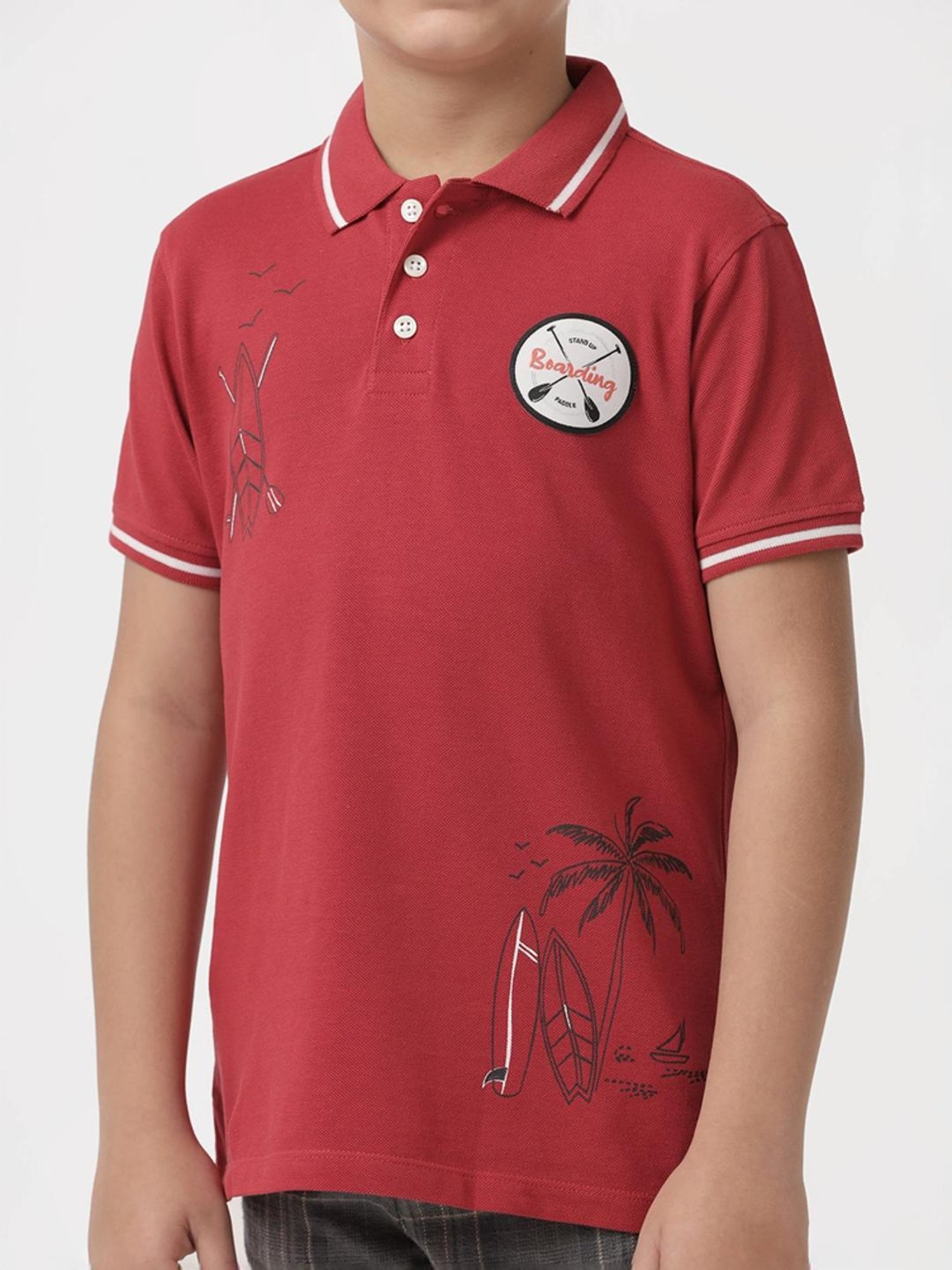 Kate & Oscar Kids Red Cotton Printed Polo T-Shirt