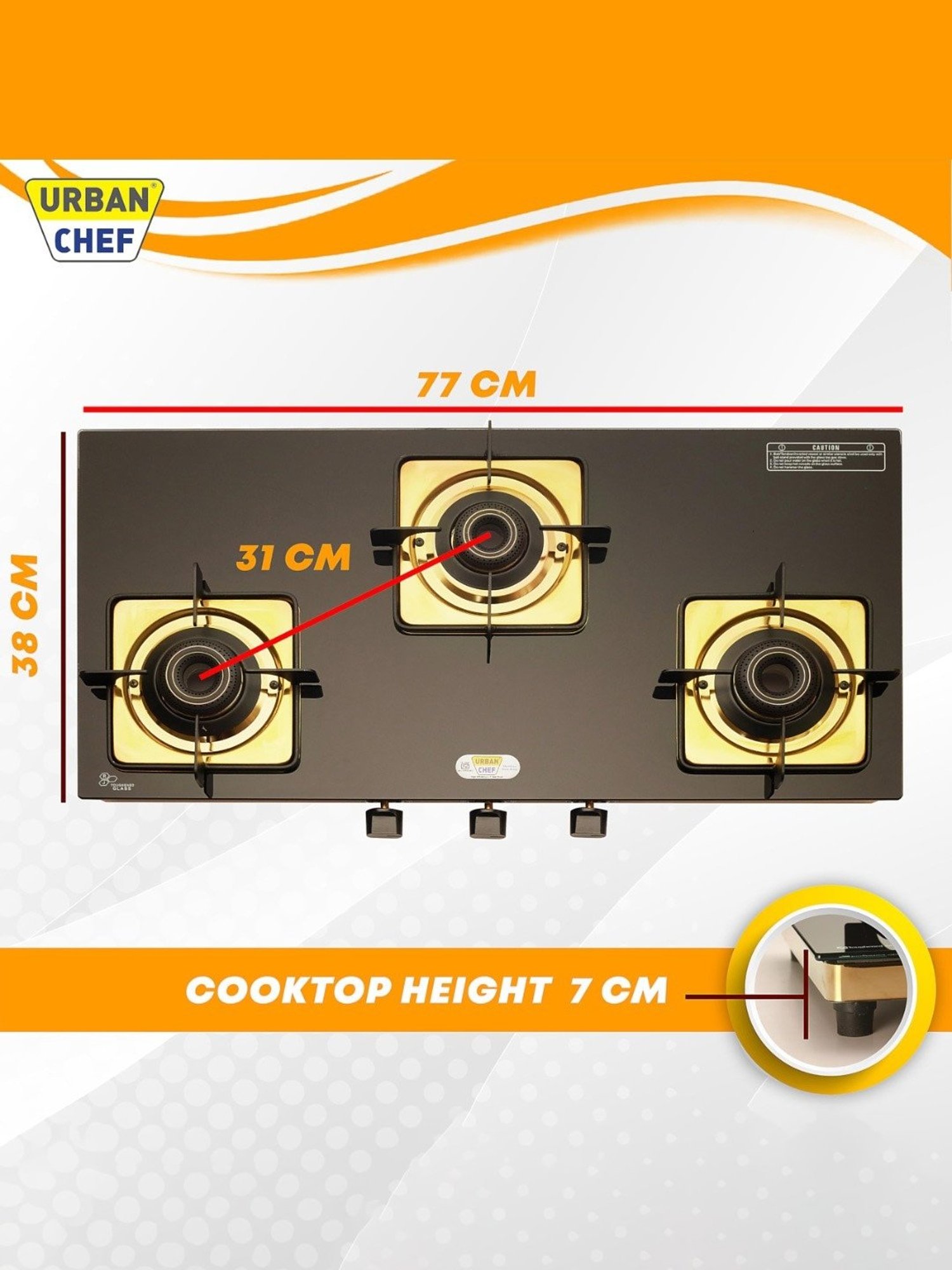 Urban Chef Gas Stove with 3 Burners ( Gold )