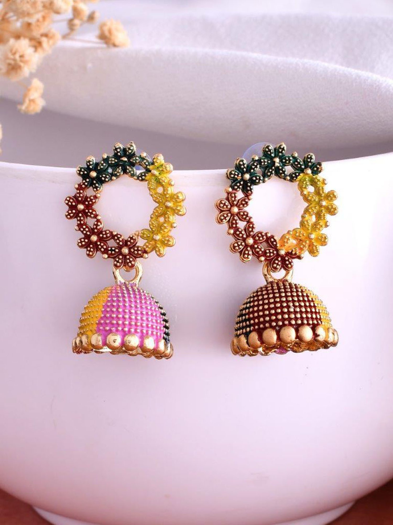 VOJ Multi Color Contemporary Jhumka Earrings for Women