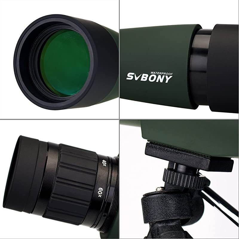 SV28 Porro Prism Spotting Scope 2060x60mm Bird Scopes Shooting Bird Watching 45 Degree Angled Eyepiece Telescope Target Shooting Hunting Bak4 Prism Phone Adapter2060x60mm