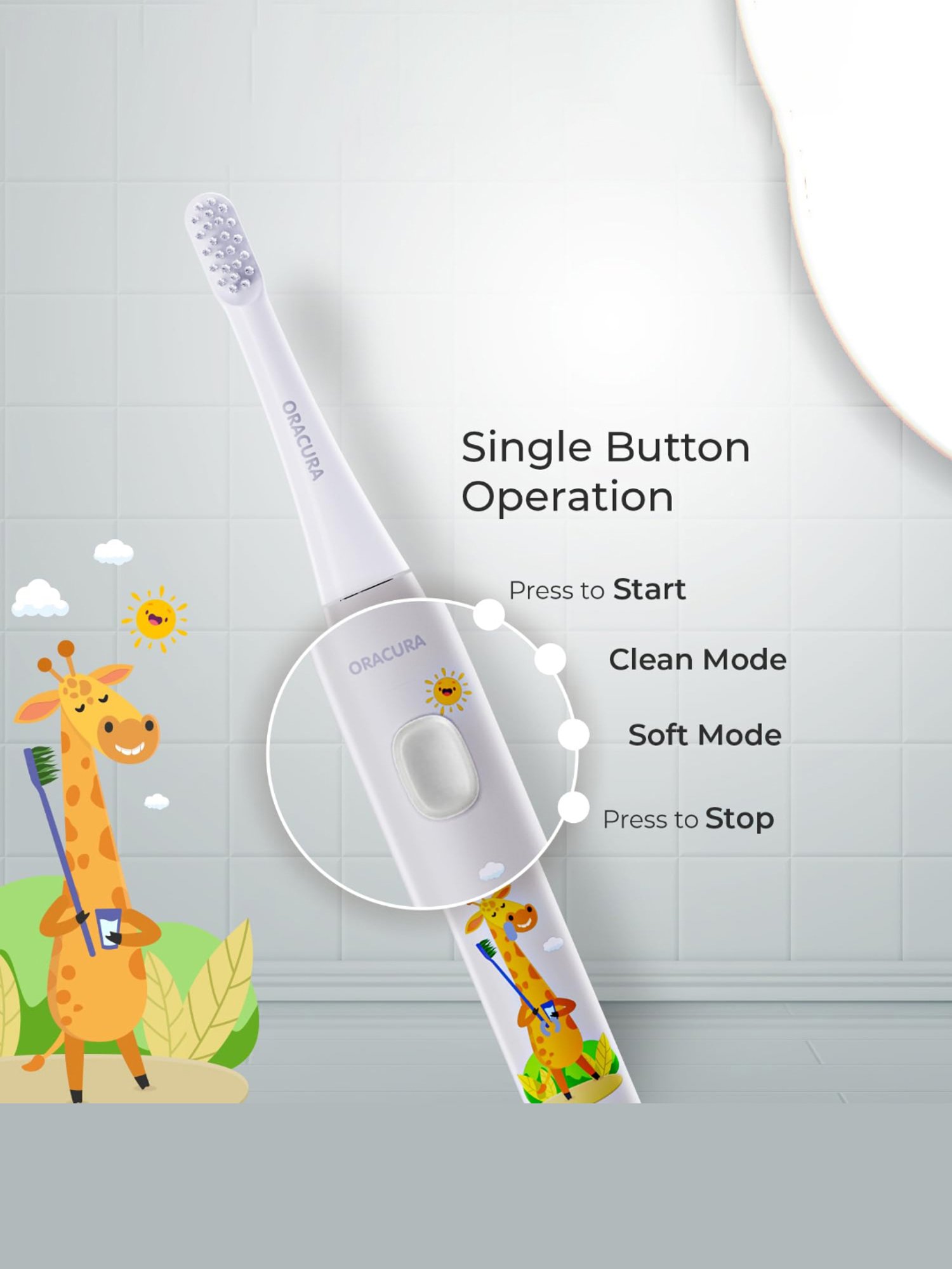 Oracura KSB200 Sonic Kids Rechargeable Electric Toothbrush (Grey)
