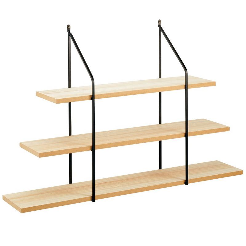 mDesign Wide Metal Wall Mount Storage Organizer Display Shelf - Black/Wood