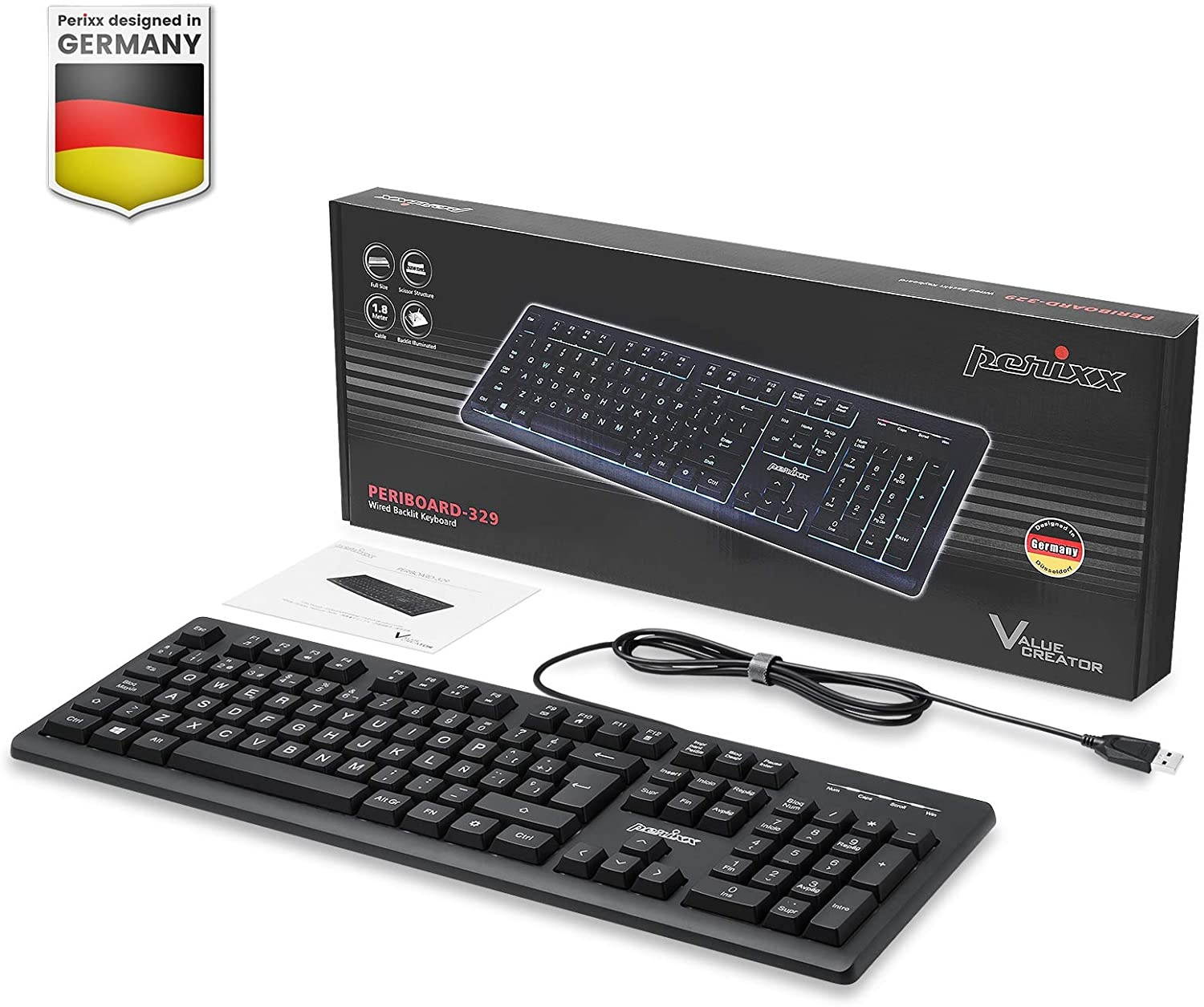 Perixx PERIBOARD-329ES Teclado retroiluminado con Cable USB - 19 Teclas altas tipo Scissor y Anti-Ghosting - Iluminado LED Multicolor - QWERTY Espa&ntilde;ol