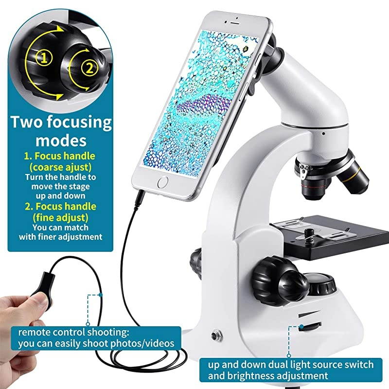 Optical Microscope Metal Body 2 WF Oculars Duallluminators System US Plug Full Accessories for Kids Students Begginers