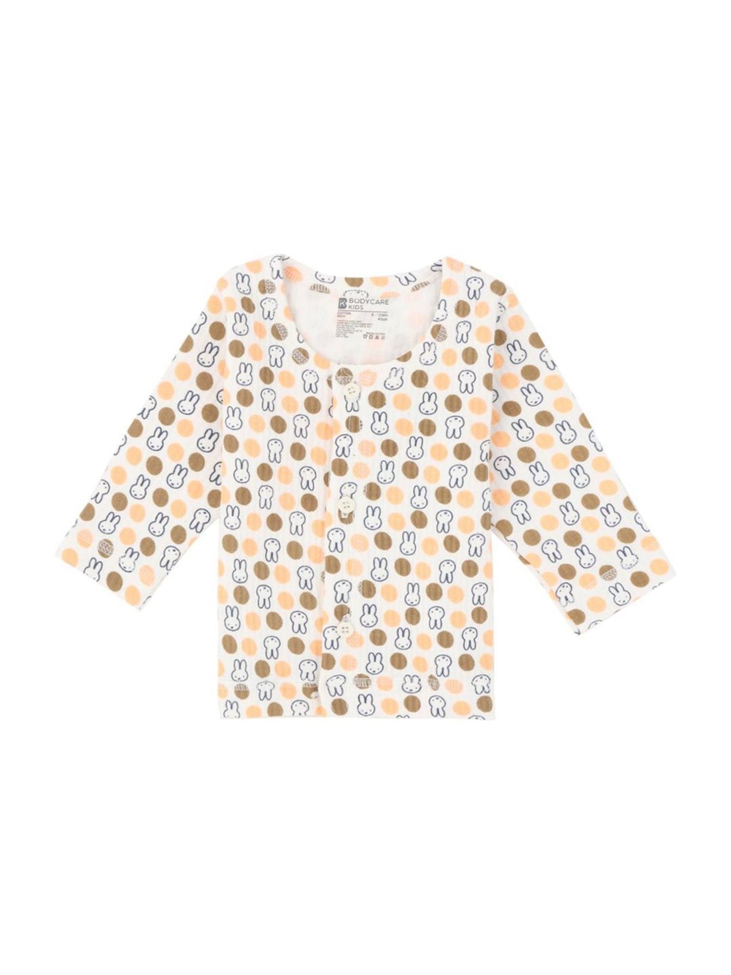 Bodycare Kids White & Brown Cotton Printed Full Sleeves T-Shirt Set