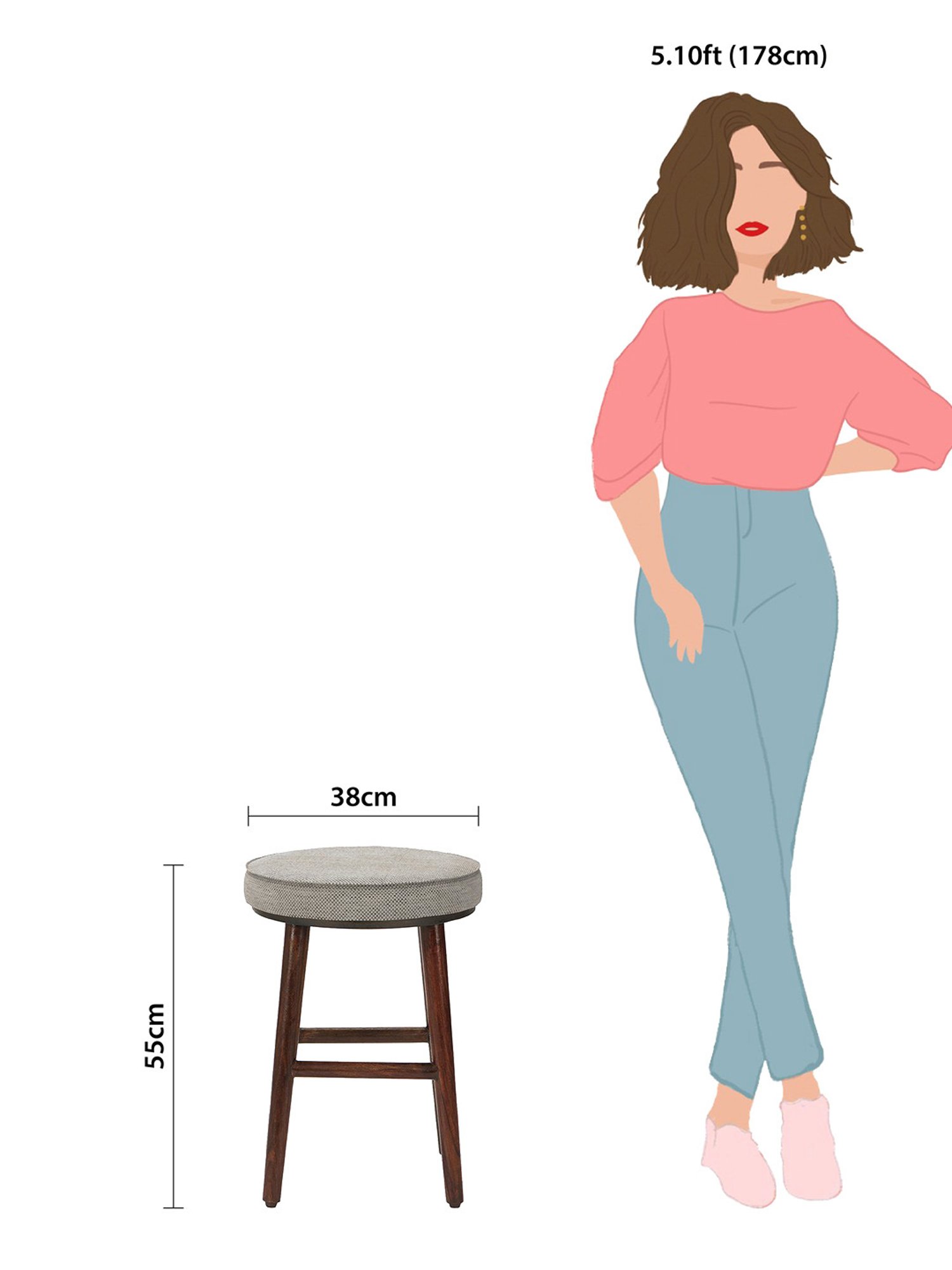 Chumbak English Bangalore Solid Grey Wood Cafe Stool