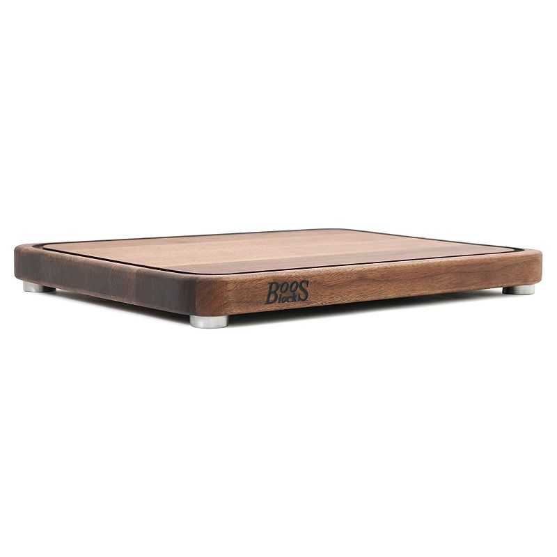 John Boos Walnut Wood Tenmoku Kitchen 20 x 15 x 1.5 Inches Cutting Board with Juice Groove and Stainless Steel Feet and 3 Piece Maintenance Set