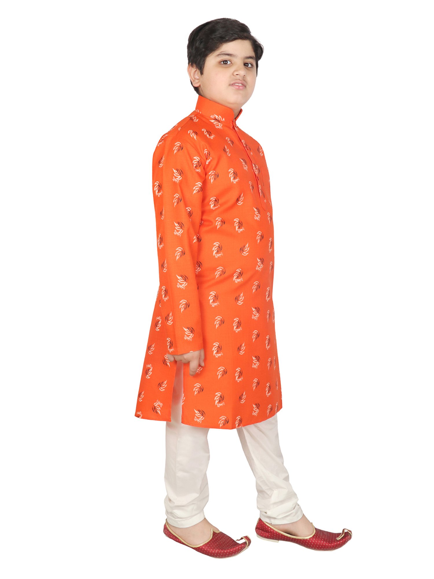 SG Yuvraj Kids Dark Orange & White Printed Full Sleeves Kurta with Pyjamas