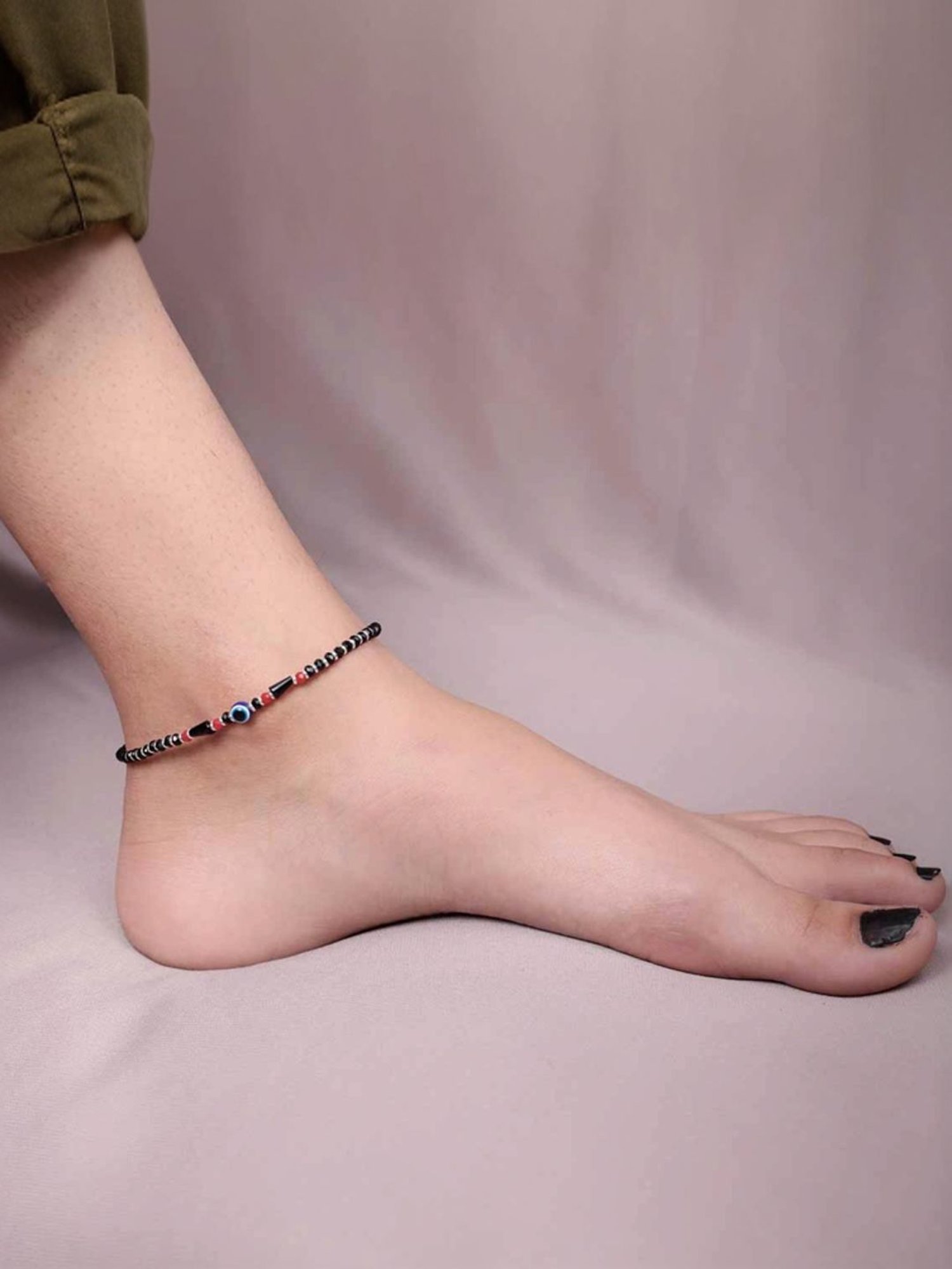 Arte Jewels 925 Sterling Silver Nazariya Evil Eye Bead Anklet for Women & Girls (Single)