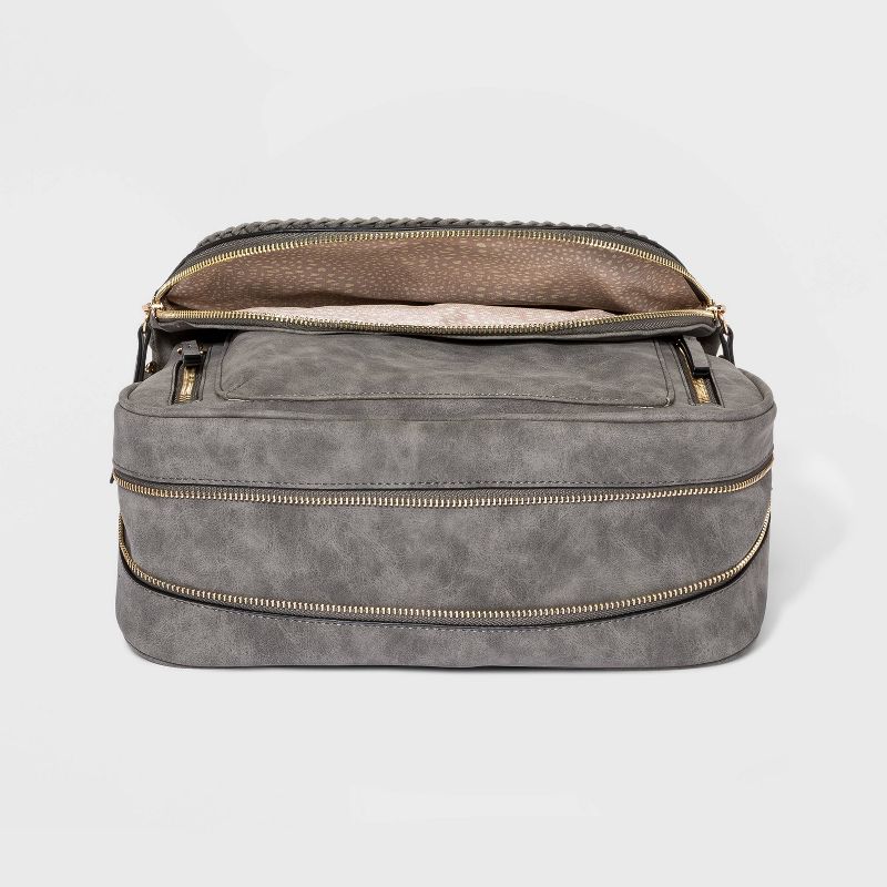 VR NYC Magnetic Strap Closure Mosaic Design Denim Laser Cut Crossbody Bag - Blue