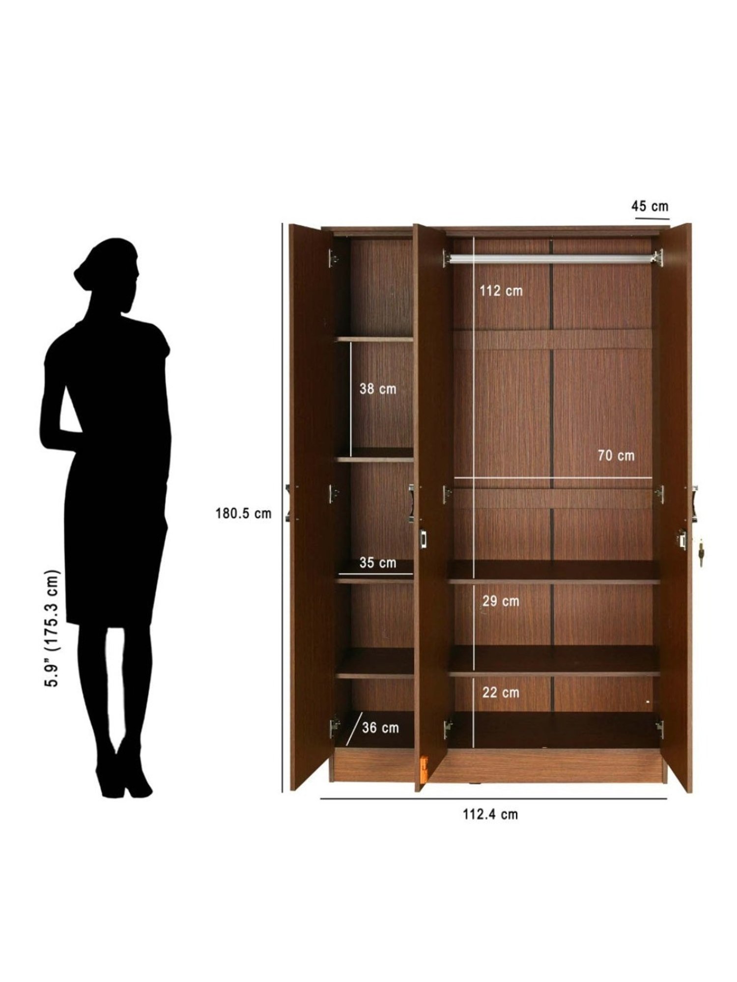 Godrej Interio Ewa Brown Engineered Wood 4 Door Wardrobe