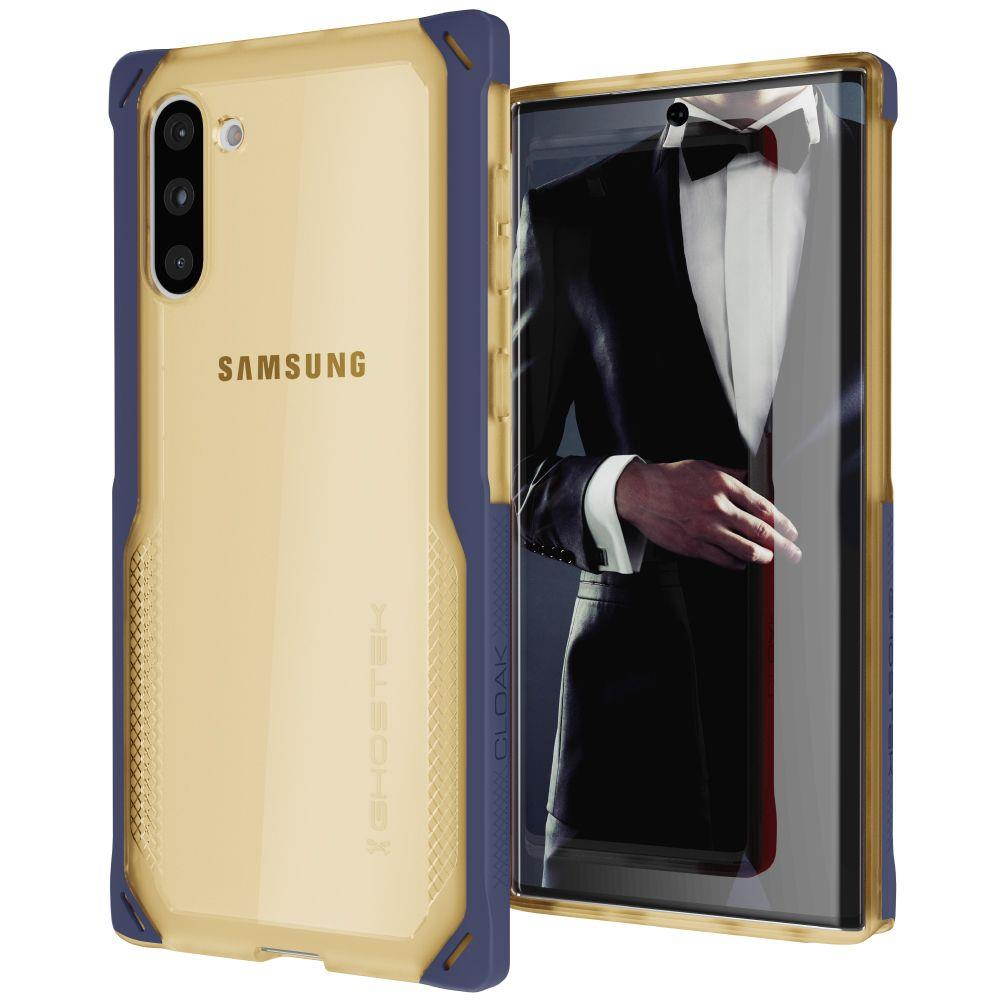 Ghostek Cloak Designed for Samsung Note 10 Case Clear Tough Bumper Protector Cover Luxury Design Supports Wireless Battery Charging Raised Bezel for Extra Screen Protection 2019 Note10 - (Blue/Gold)