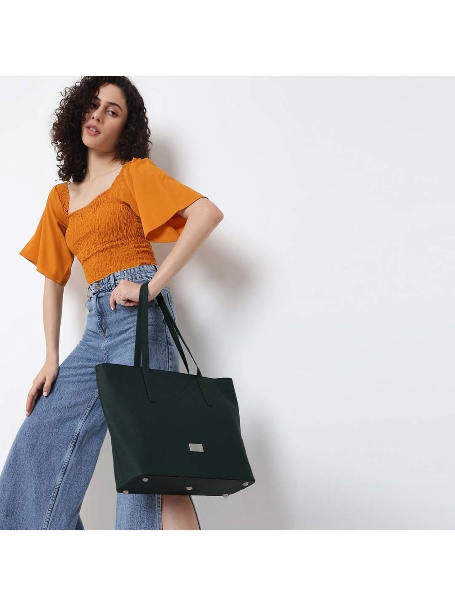 KLEIO Green Solid Medium Tote Handbag