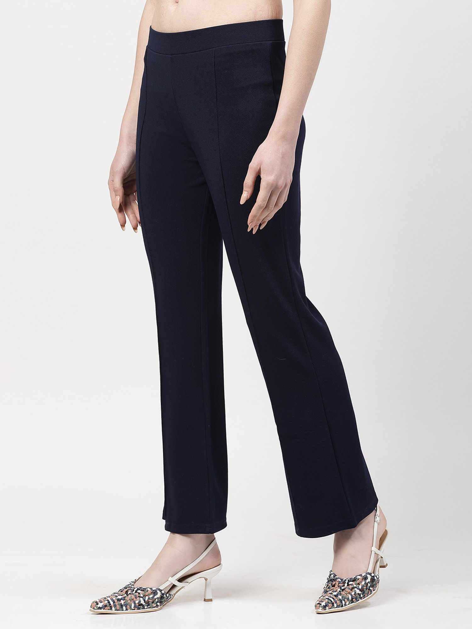 Office & You Navy Relaxed Fit Mid Rise Trousers