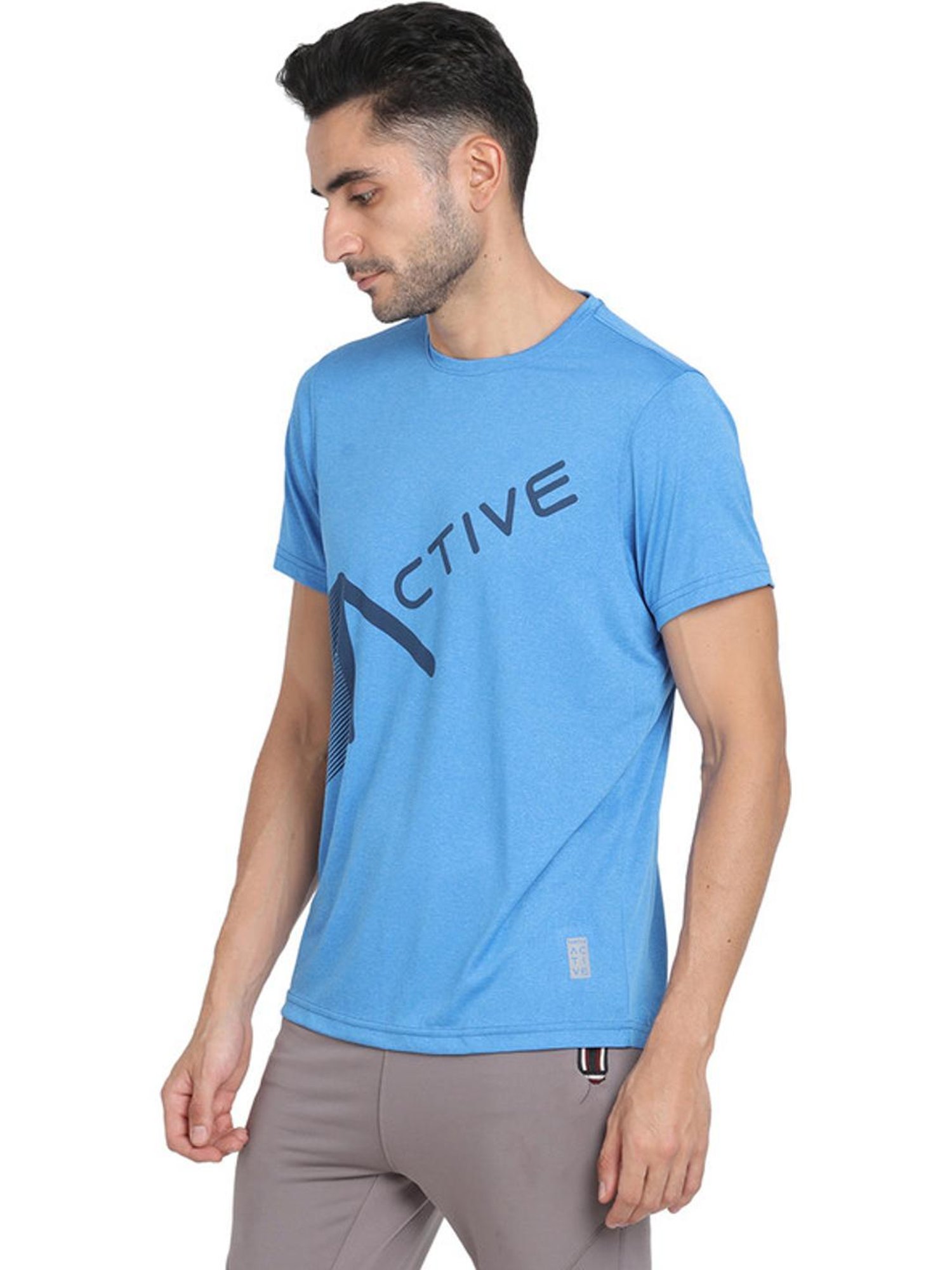 Turtle Blue Slim Fit Printed Sports T-Shirts