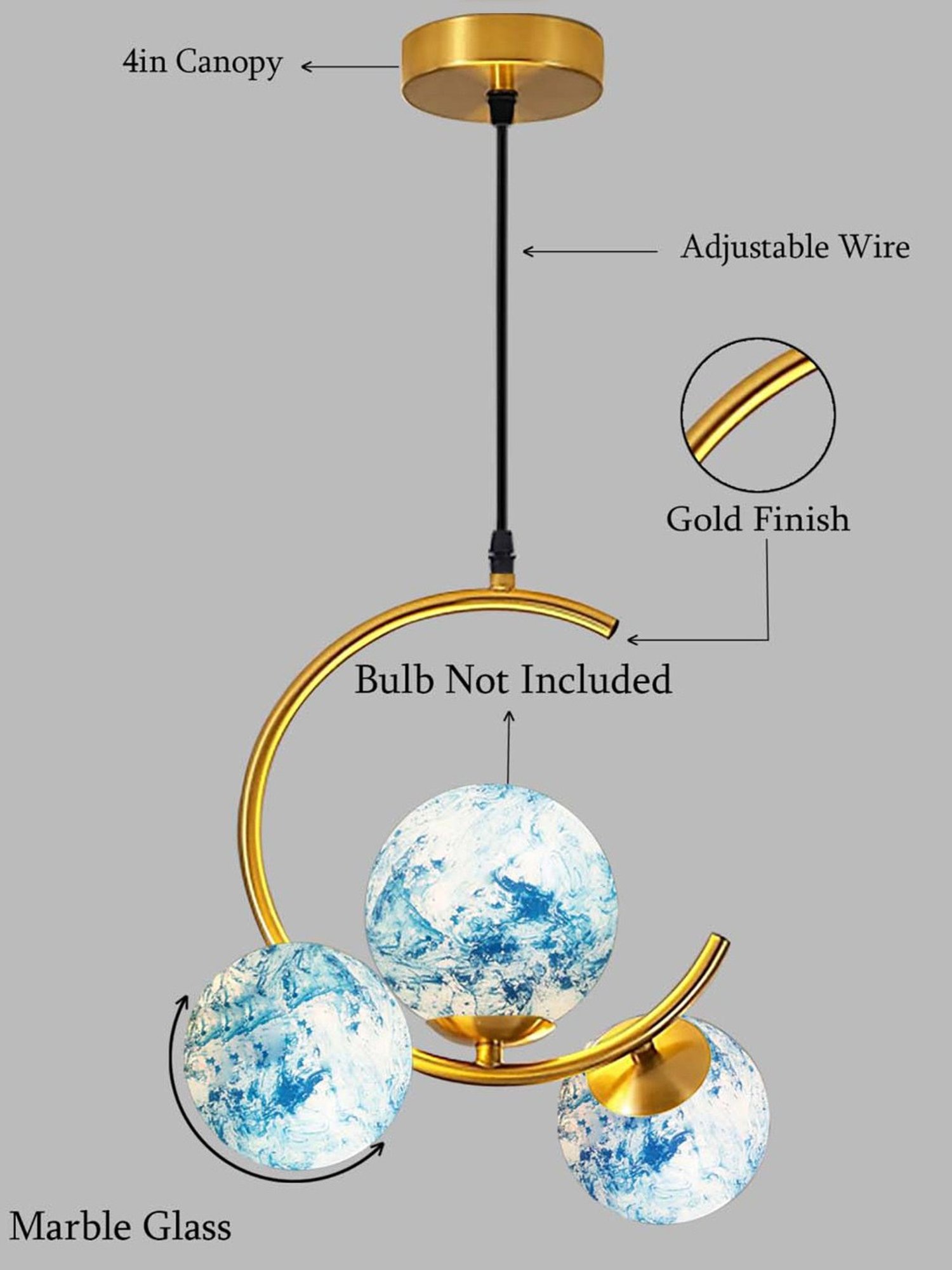 Homesake Turquoise & Gold Metal Modern 3 Globe Chandelier Hanging Light