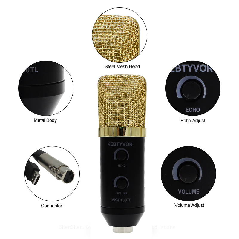 mk f100tl Blue USB 2.0 Condenser Sound Recording Audio Processing Wired Microphone with Stand for Radio Braodcasting KTV Karaoke