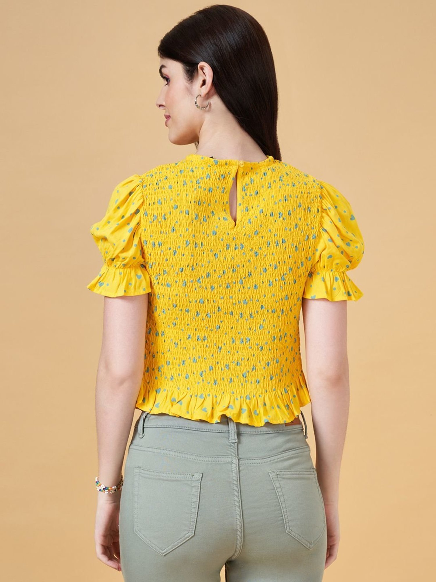 People by Pantaloons Yellow Printed Top