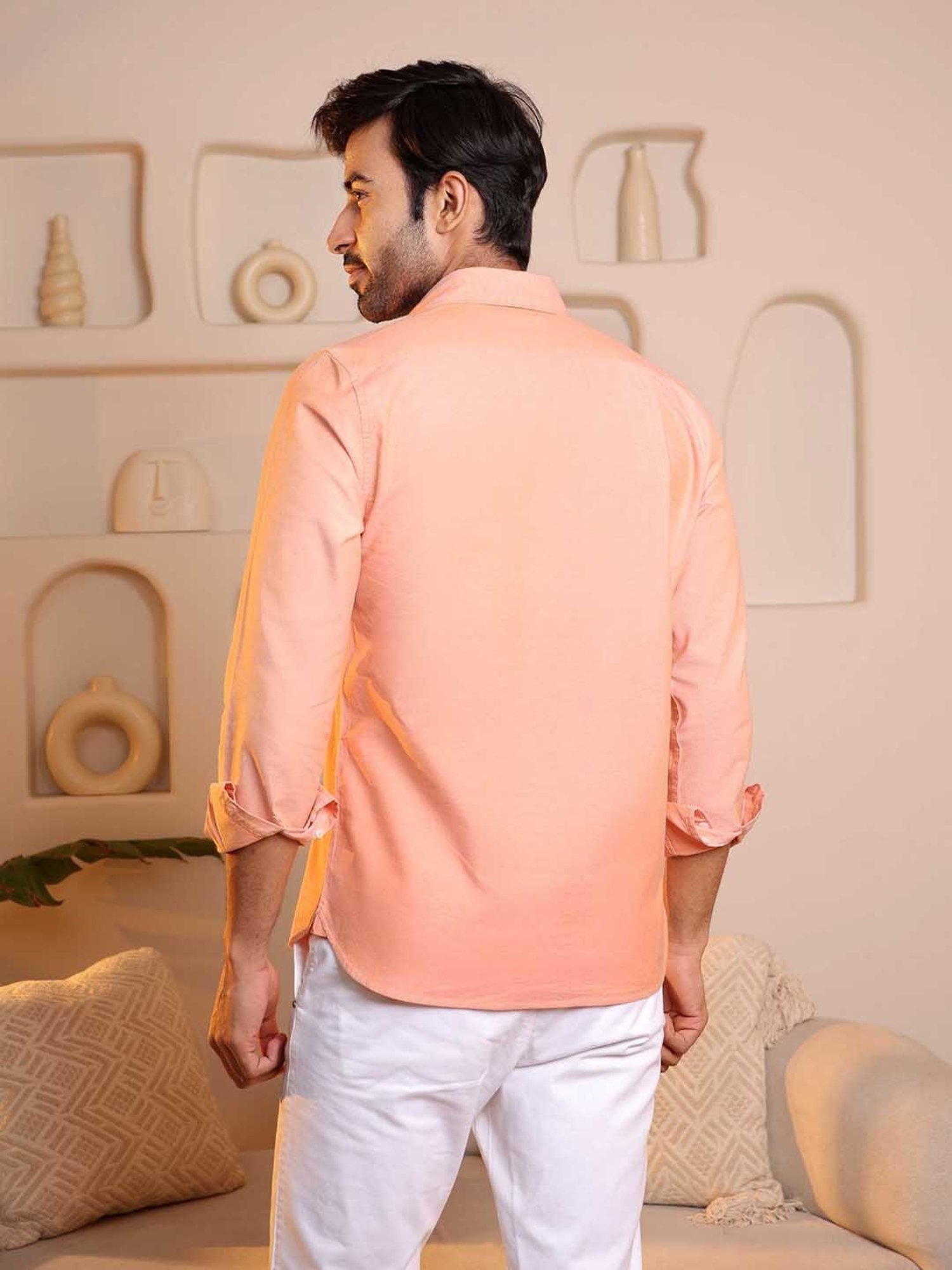 SUBTRACT Light Orange Slim Fit Shirt