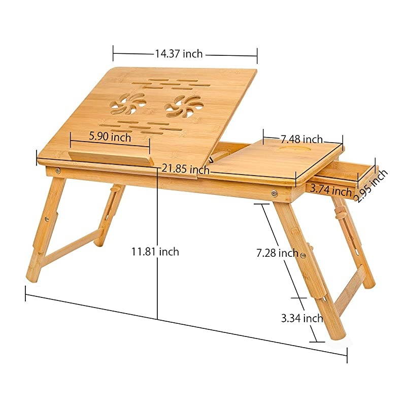 Laptop Desk Tray,Breakfast Serving Bed Trays, Adjustable Foldable with Flip Top and Legs, Computer Stand with Drawer-by QL-ben