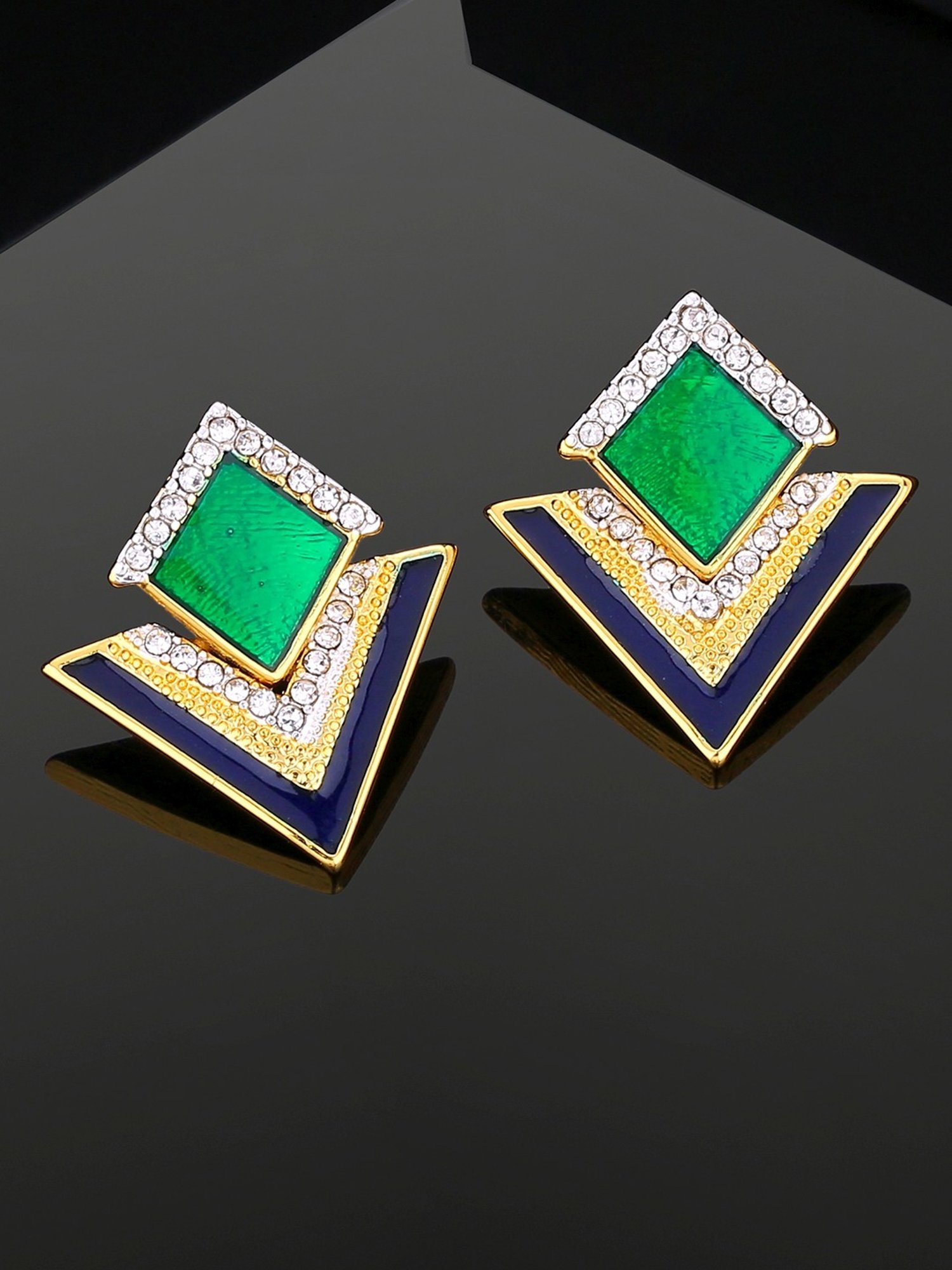 Estele Gold-Plated Geometric Designer Stud Earrings