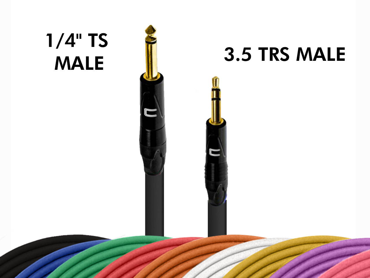 1/4" TS Male to 3.5 TRS Unbalanced Cable - Custom Length Color Professional Cord