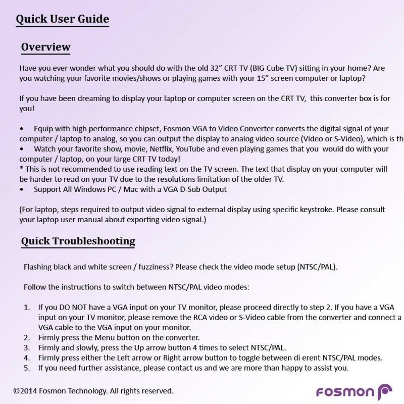 VGA to RCA Switch Box, PC to TV AV Monitor Composite S Video Converter Adapter
