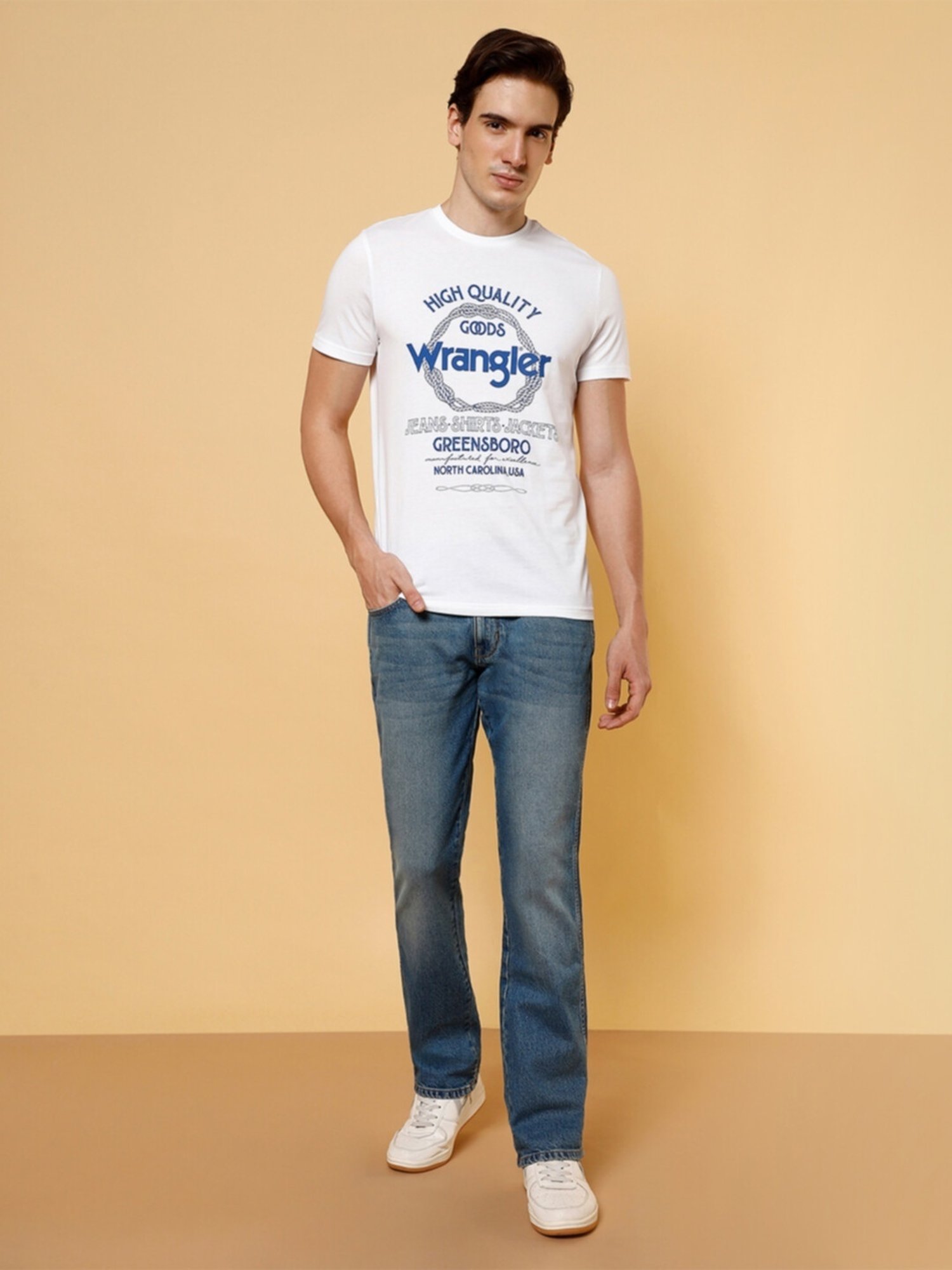Wrangler Bright White Cotton Regular Fit Printed T-Shirt