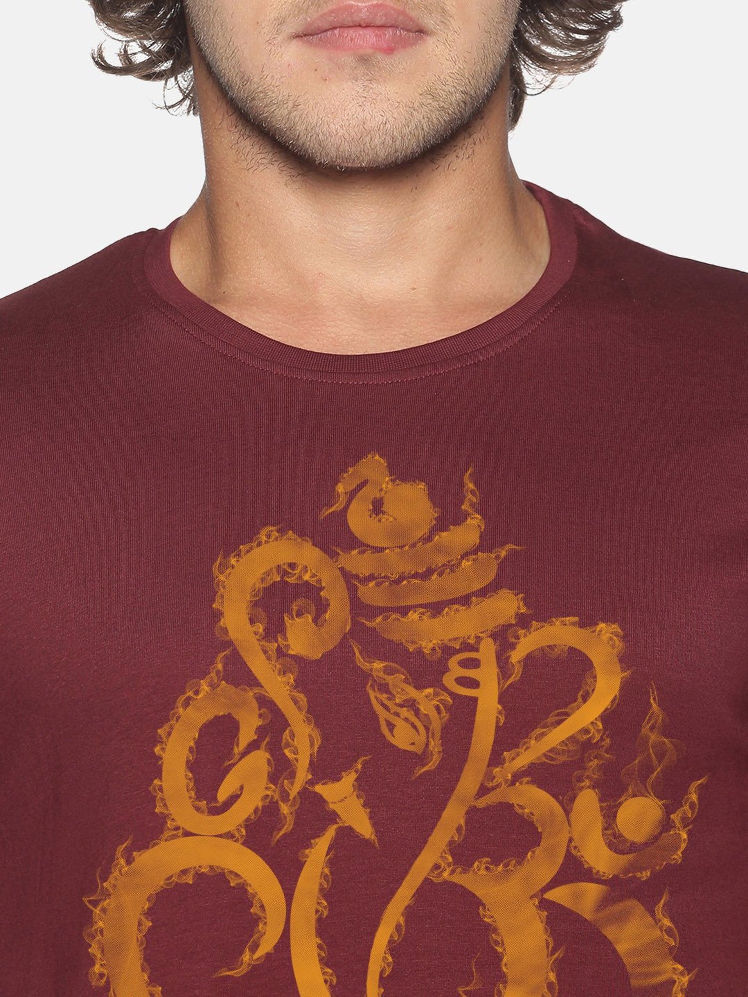 BLACK RADIO Maroon Slim Fit Printed Cotton Crew T-Shirt