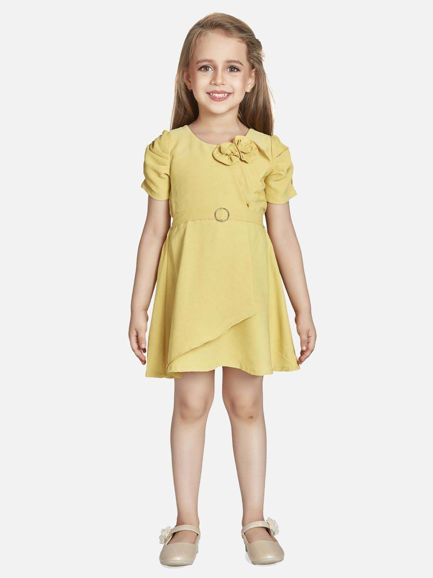 Peppermint Girls Mustard Solid Dress