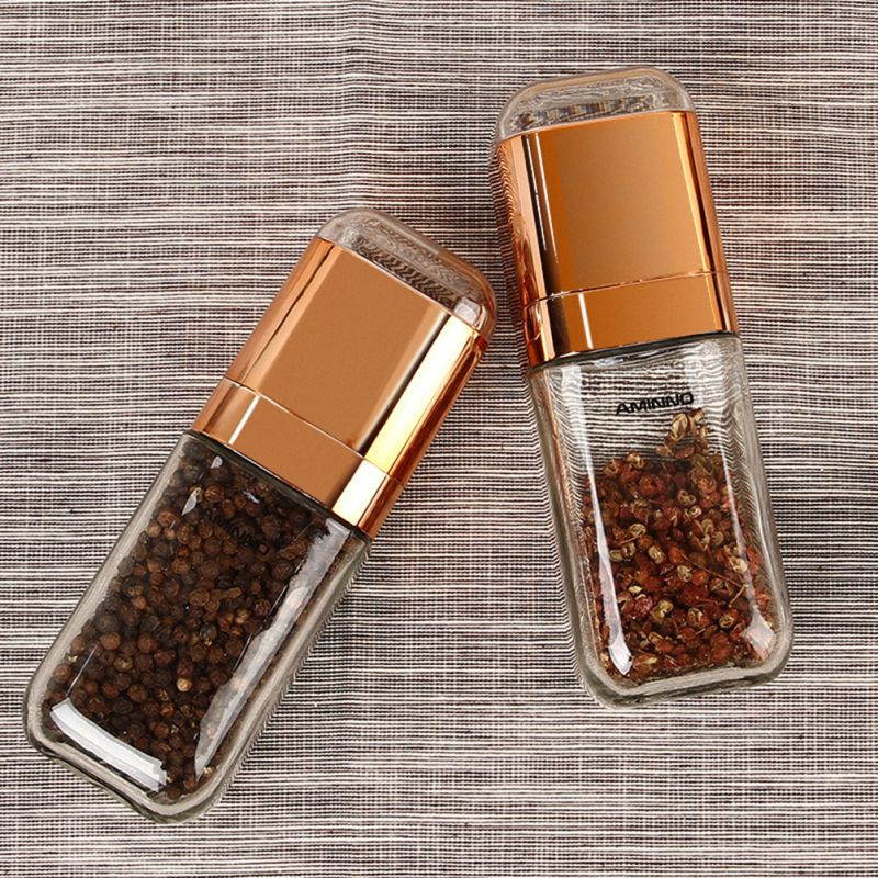 Manual Pepper Grinder Pepper Mills Glass Seasoning Storage Container Kitchen Gadget Golden