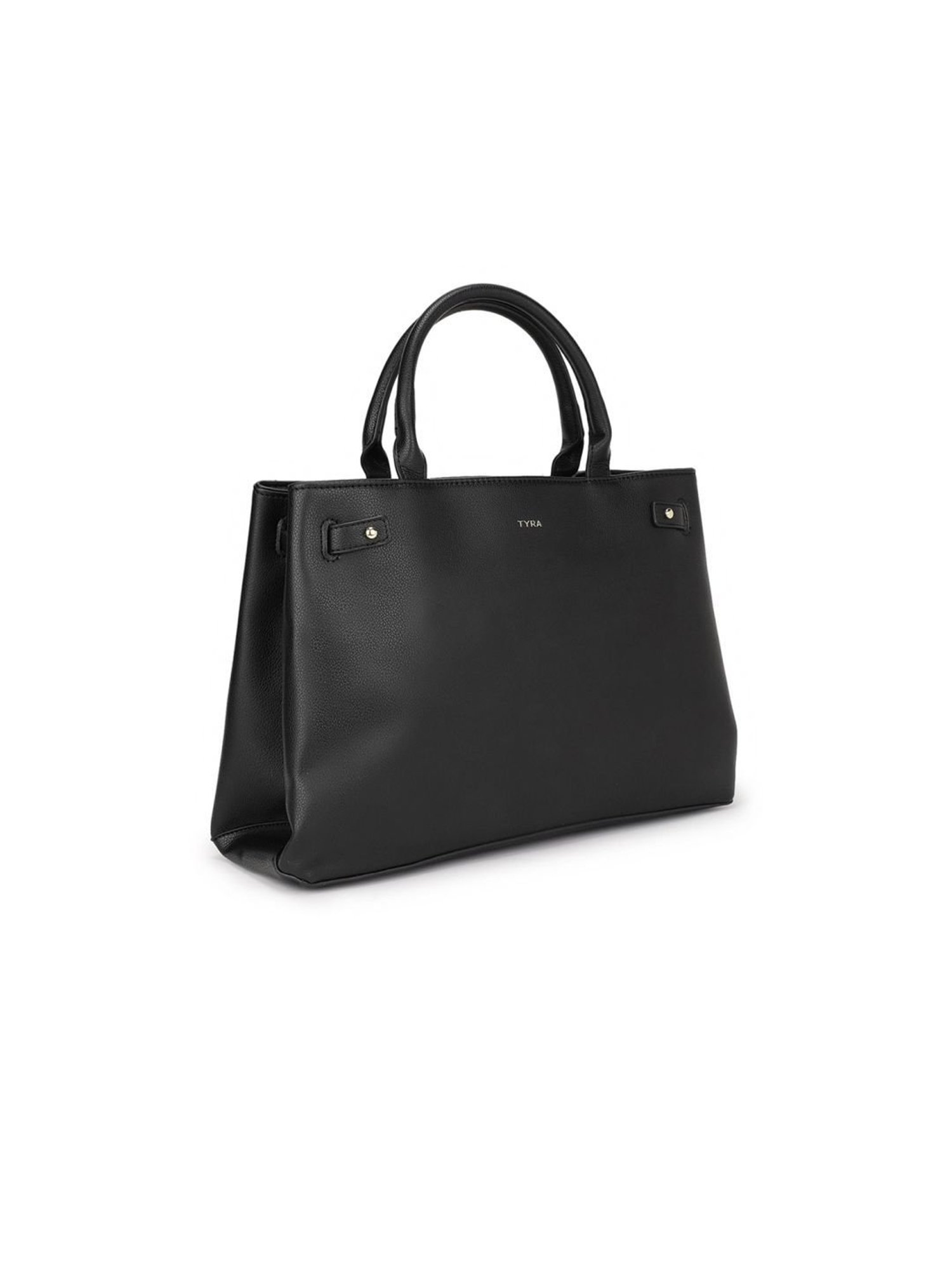 Tyra Ruby Black Solid Faux Leather Tote Handbag