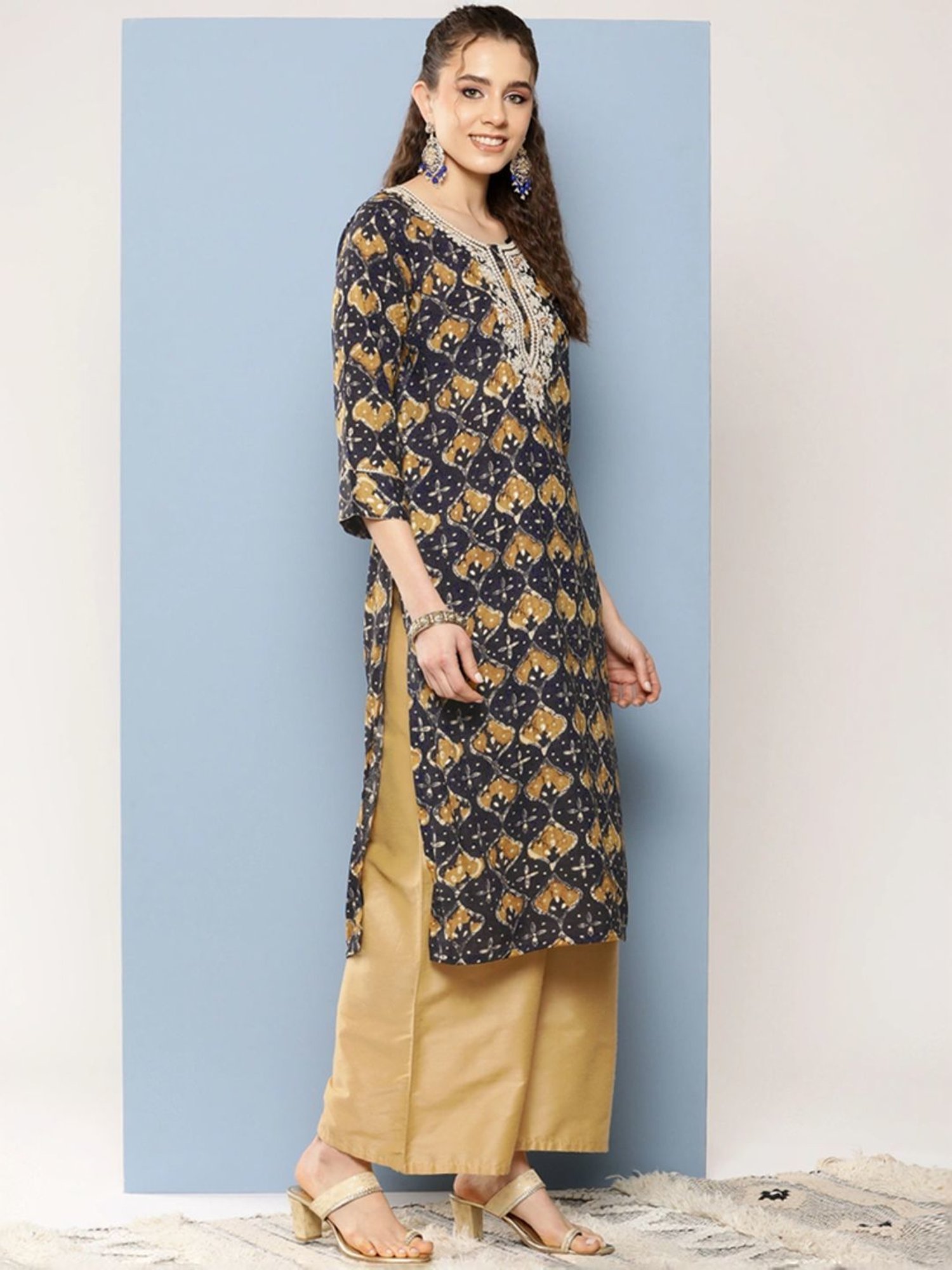 Aarika Black Cotton Embroidered Straight Kurta
