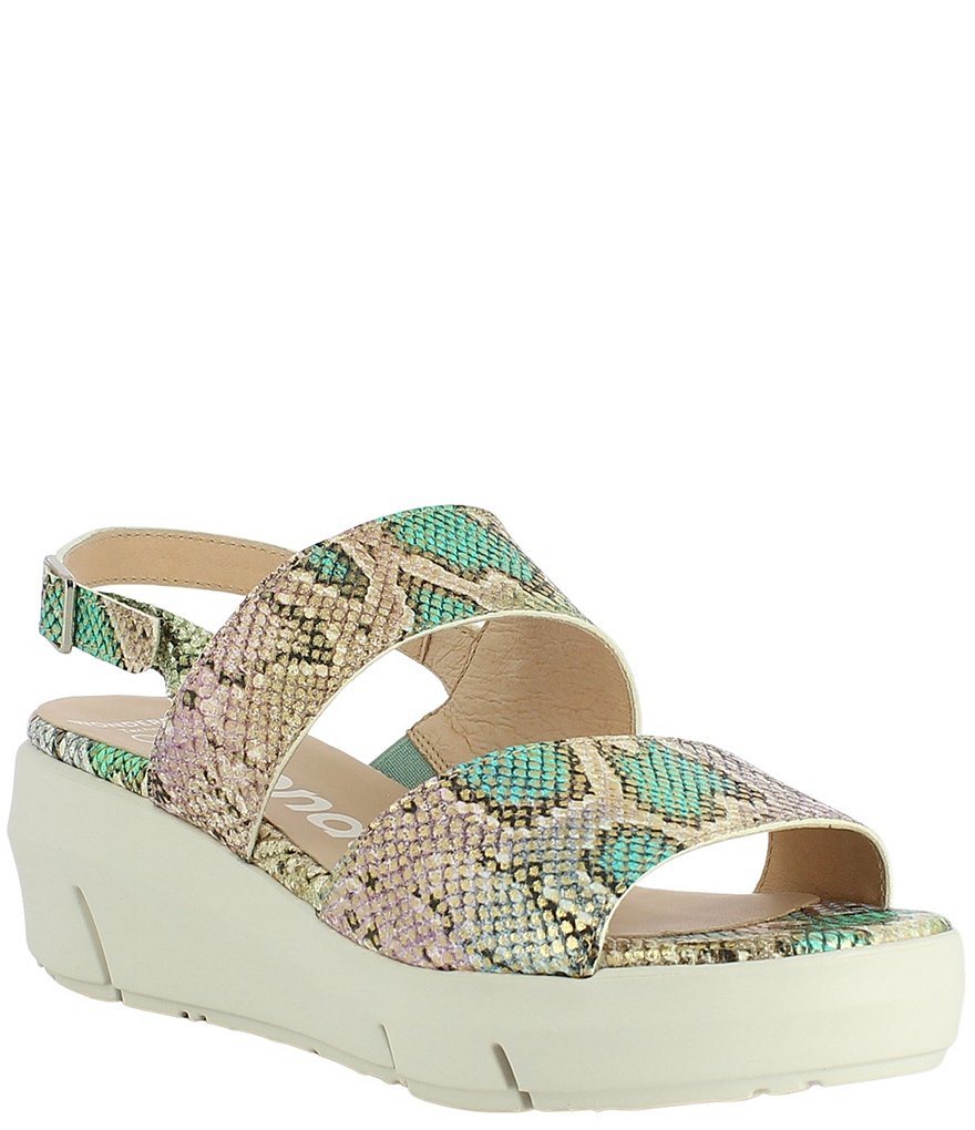 Wonders Marie Snake Print Leather Platform Wedge Extra Light Sandals