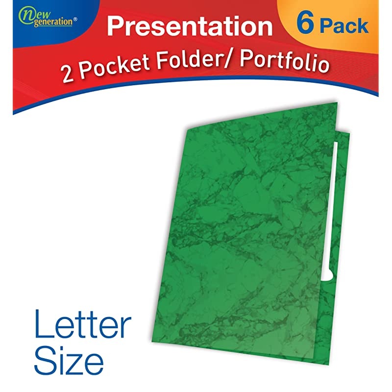 2 Pocket Presentation FolderPortfolio Heavy Duty Paper UV Glossy Laminated 6 Folders Per Pack in a Display Box Marble Green
