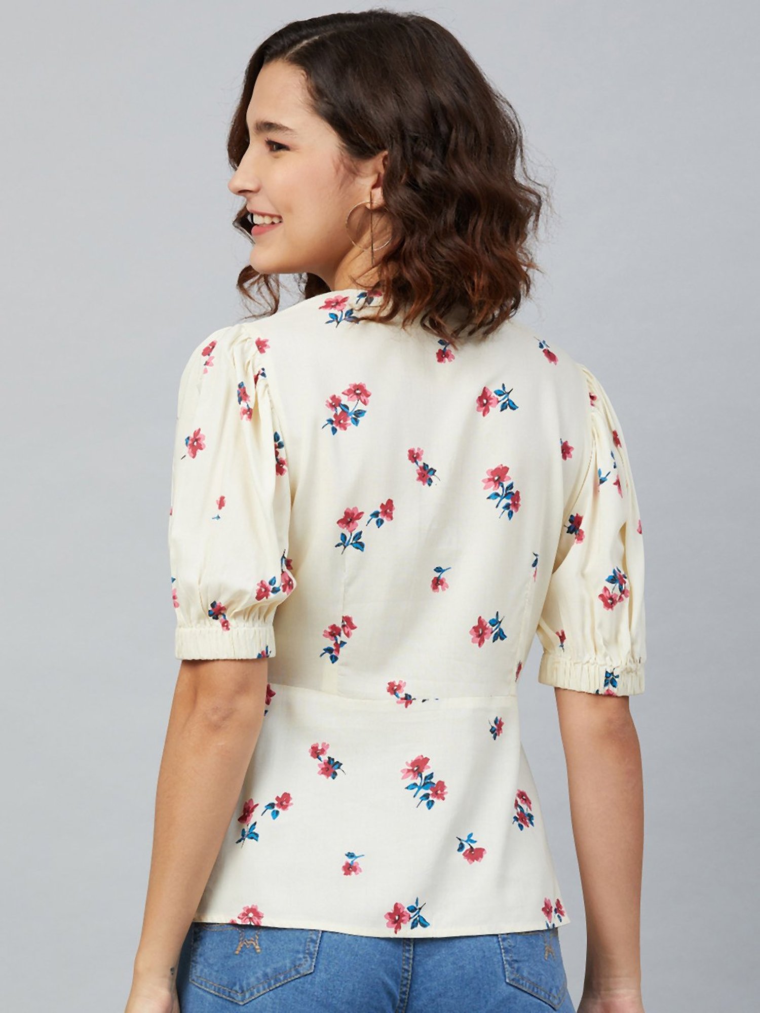 Carlton London Off White Floral Print Top