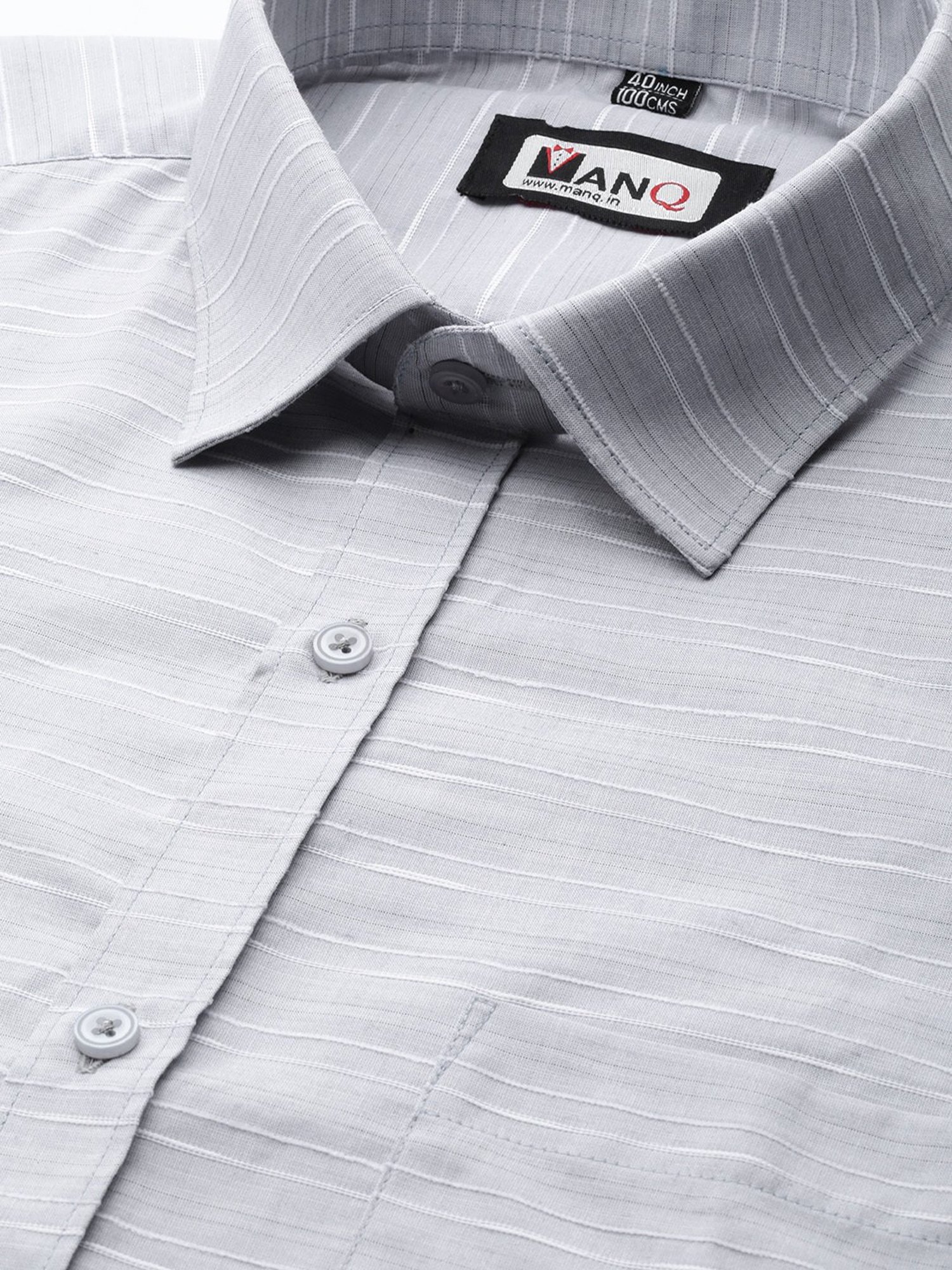ManQ Grey Regular Fit Striped Shirt