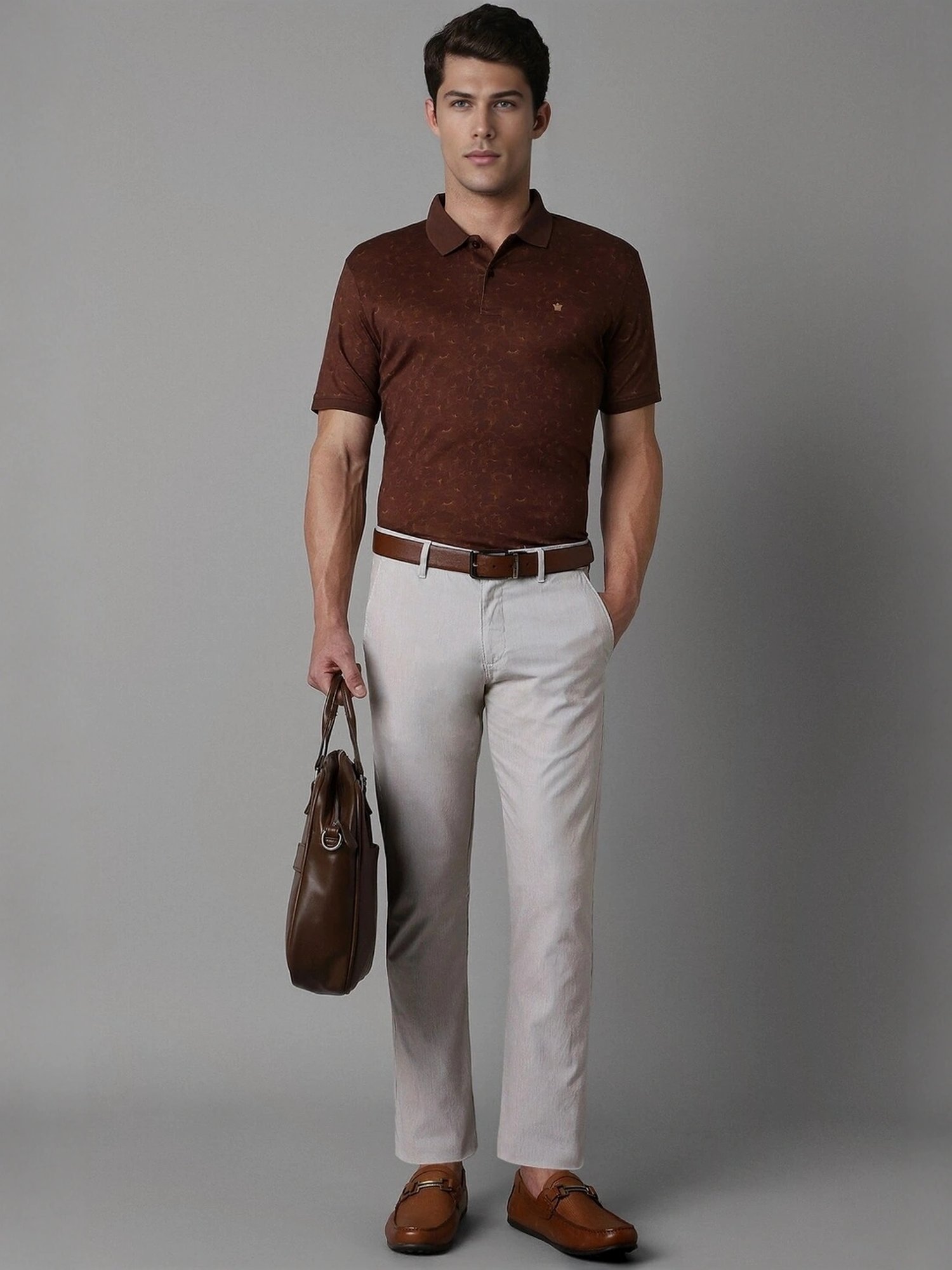 Louis Philippe Brown Cotton Regular Fit Printed Polo T-Shirt