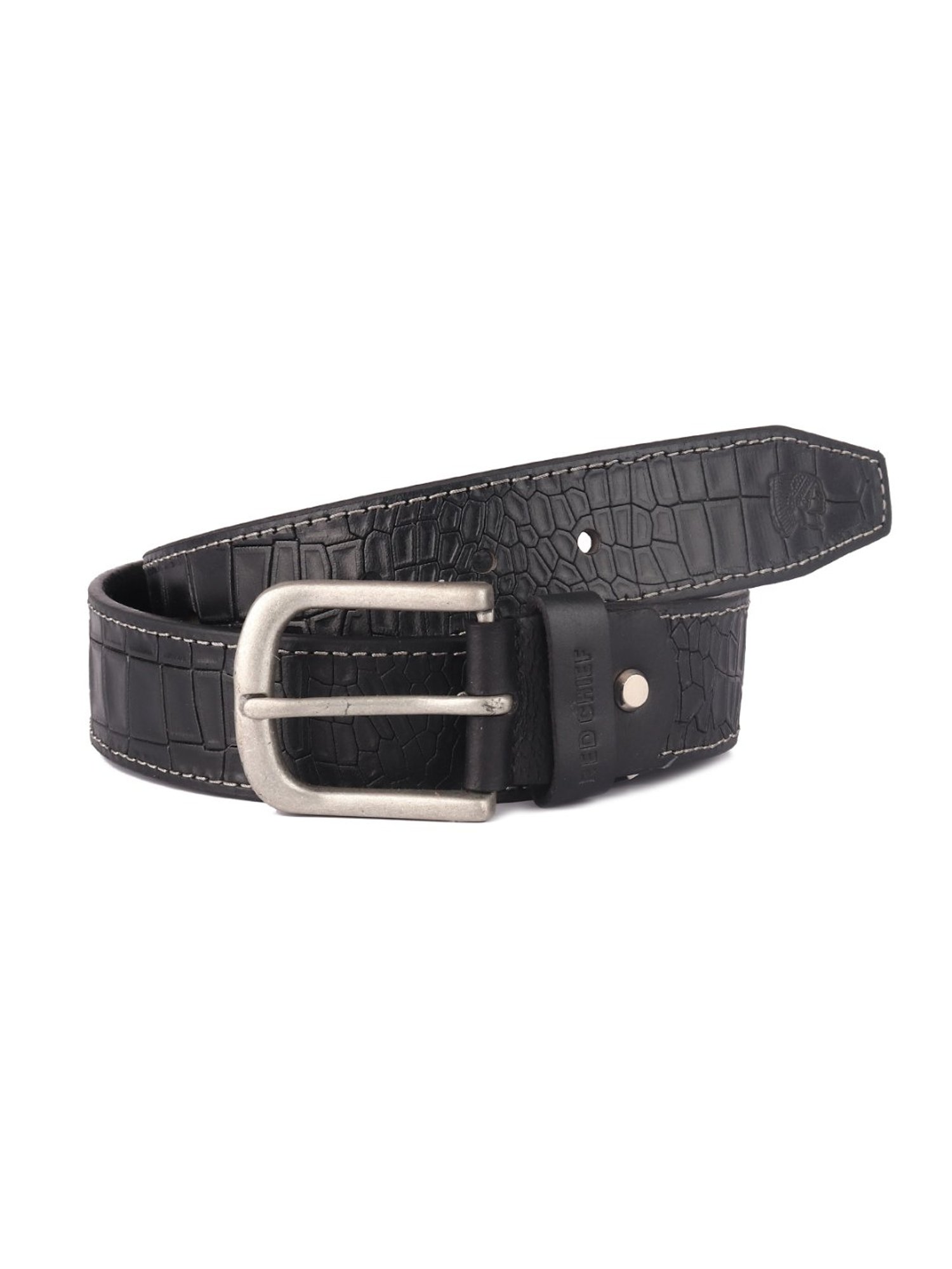 Red Chief Black Textured Leather Casual Belt for Men
