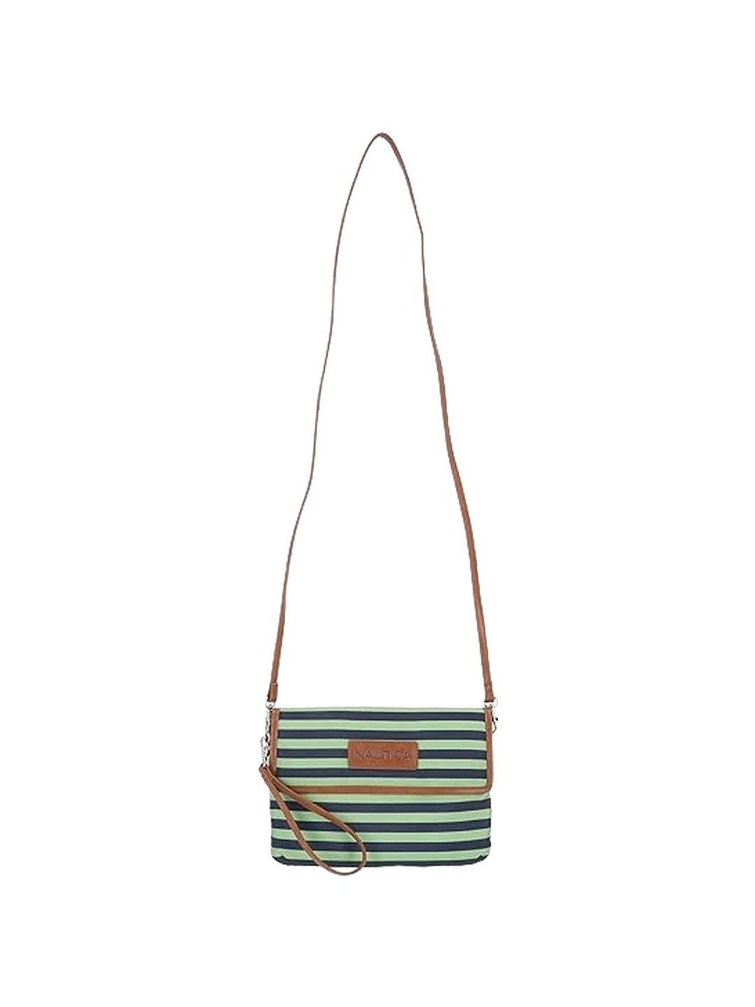 Nautica Green Striped Medium Sling Handbag